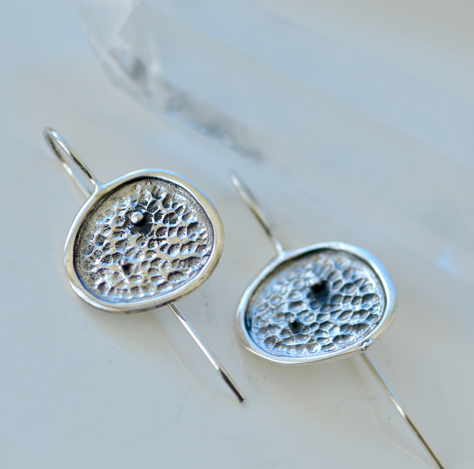 Organic silver drop earrings