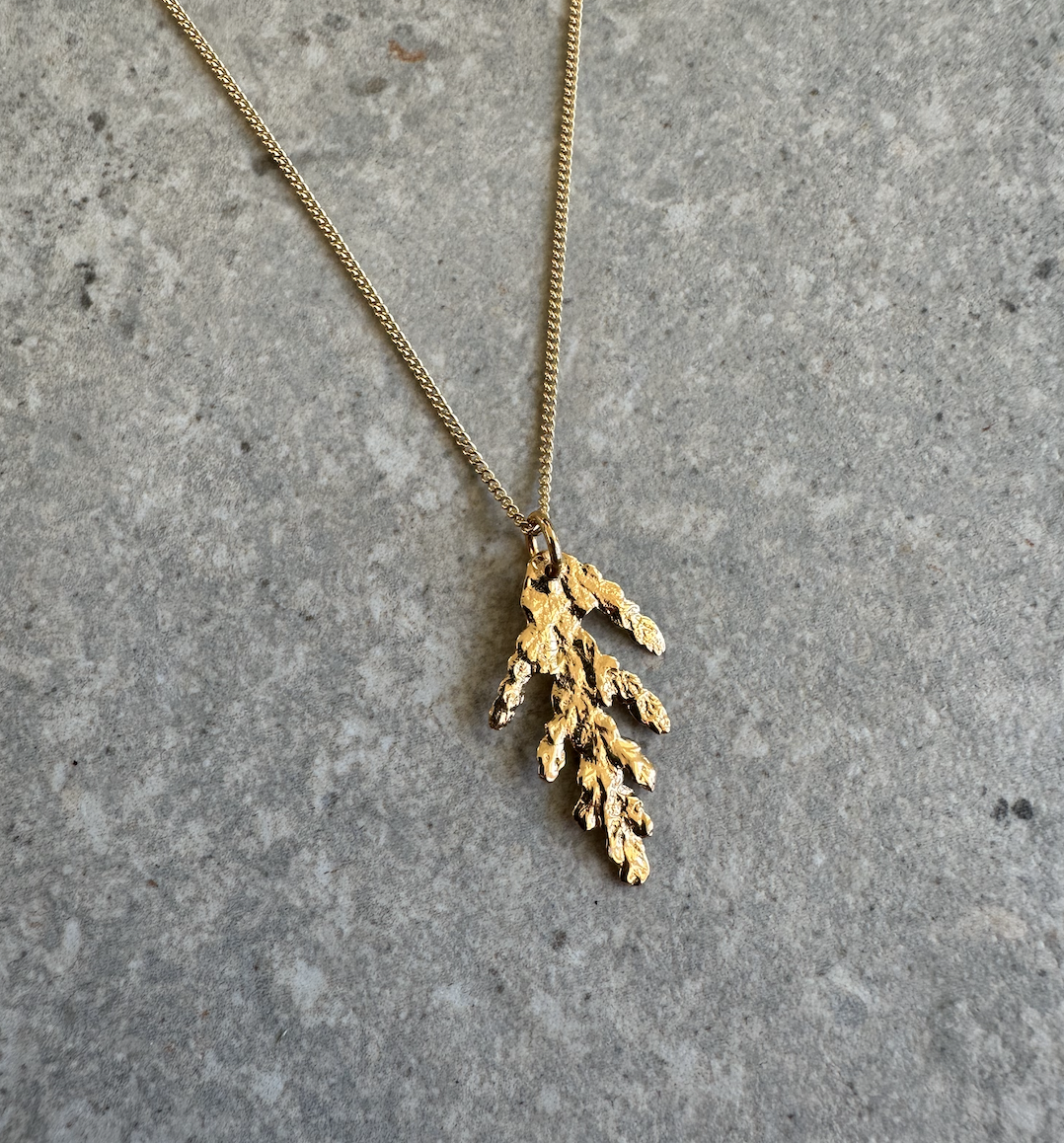 Tiny Cedar Charm Necklace Yellow Gold