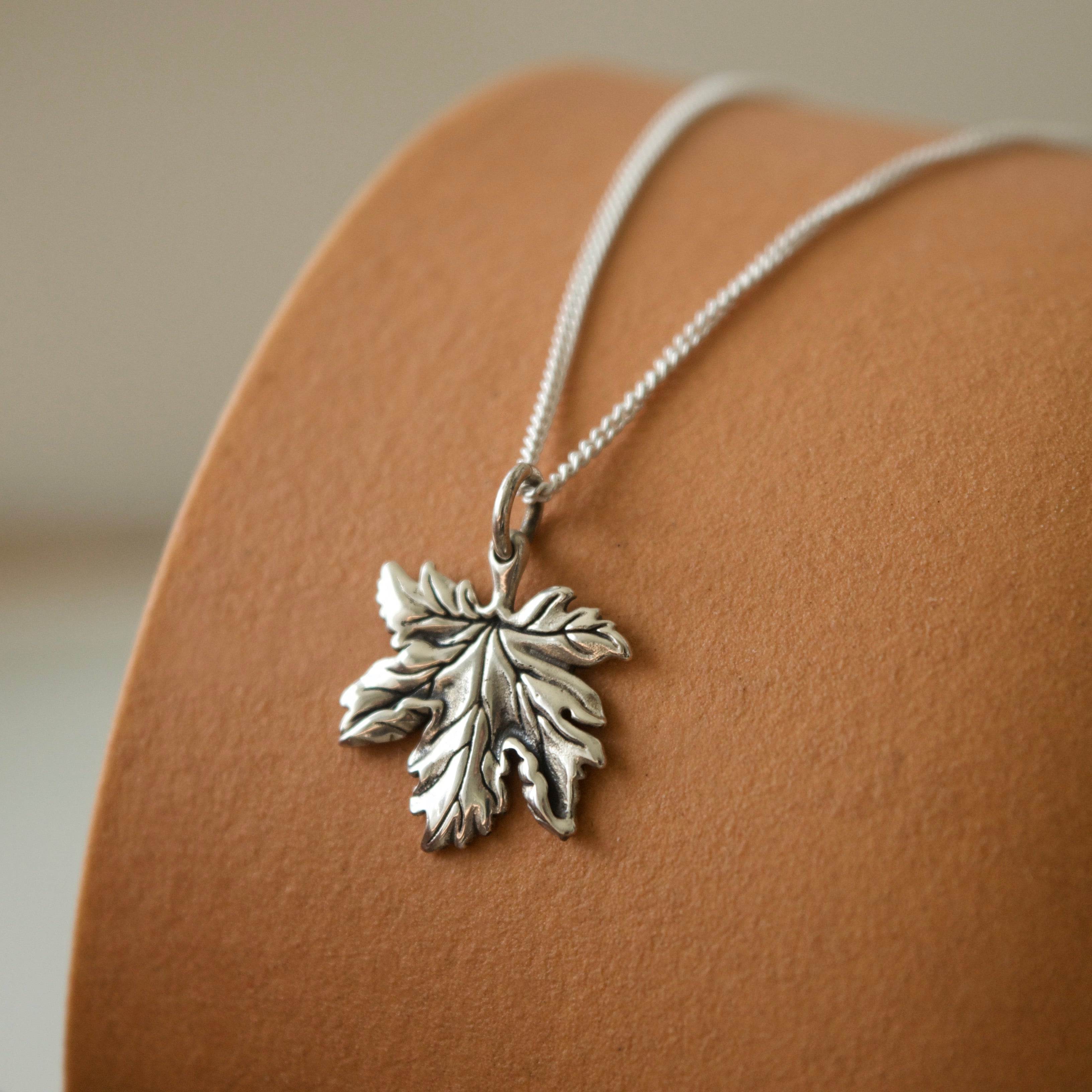 Tiny Canadian Maple Leaf Necklace Silver