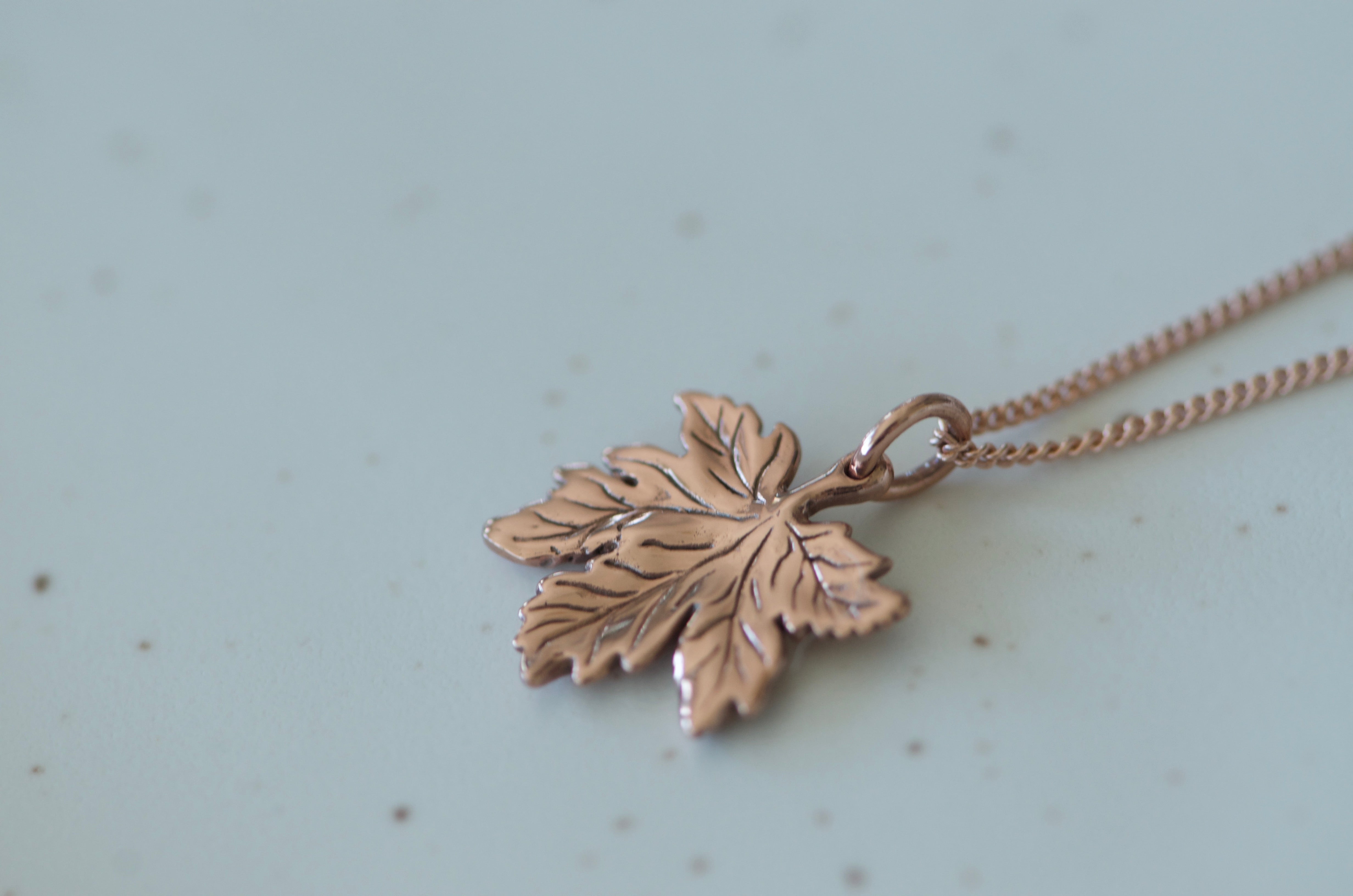 Tiny Canadian Maple Leaf Necklace Rose Gold