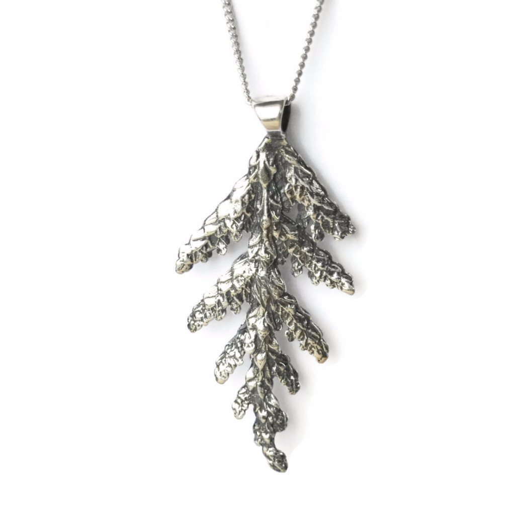 silver cedar metal pendant