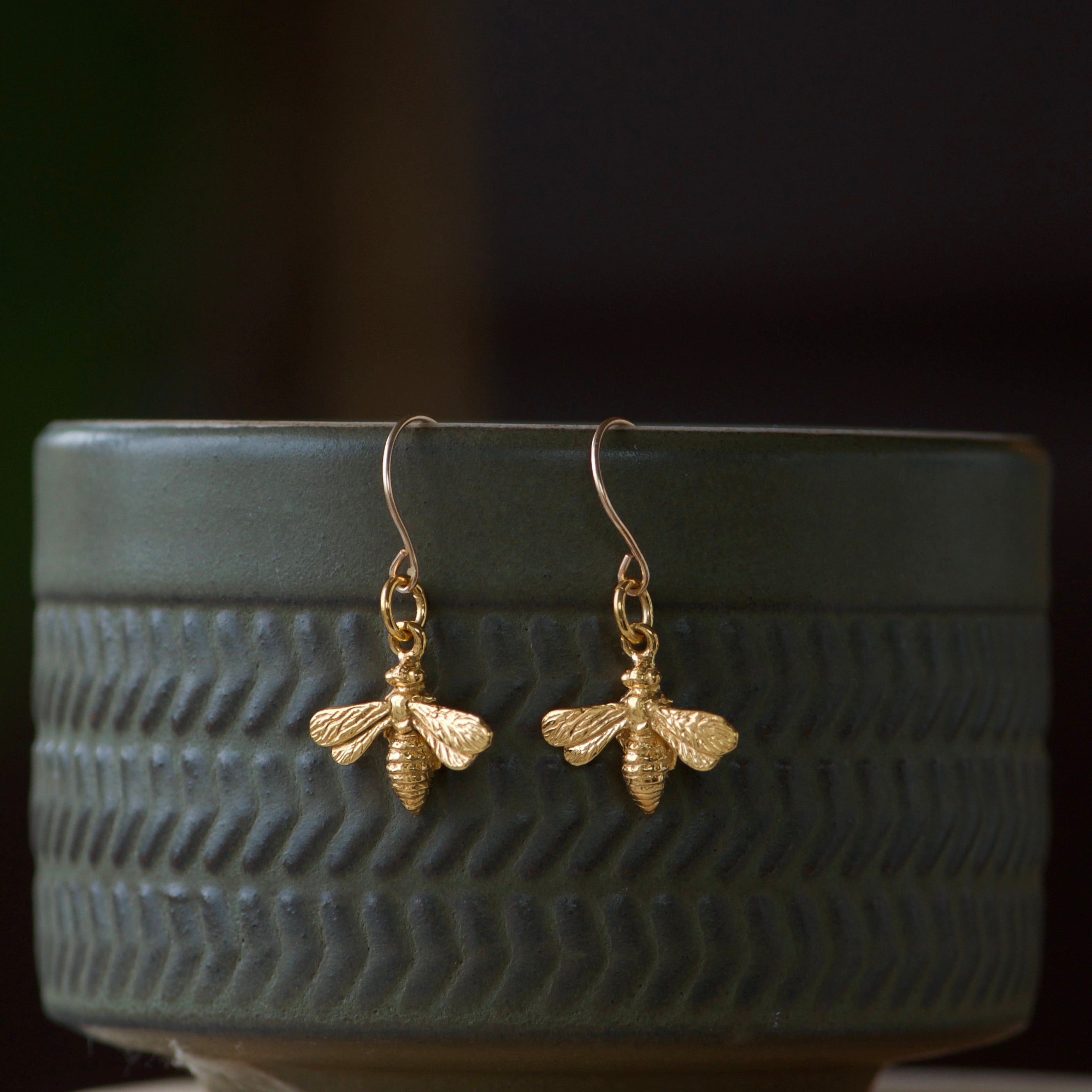 Tiny Bee Earrings in Yellow Gold