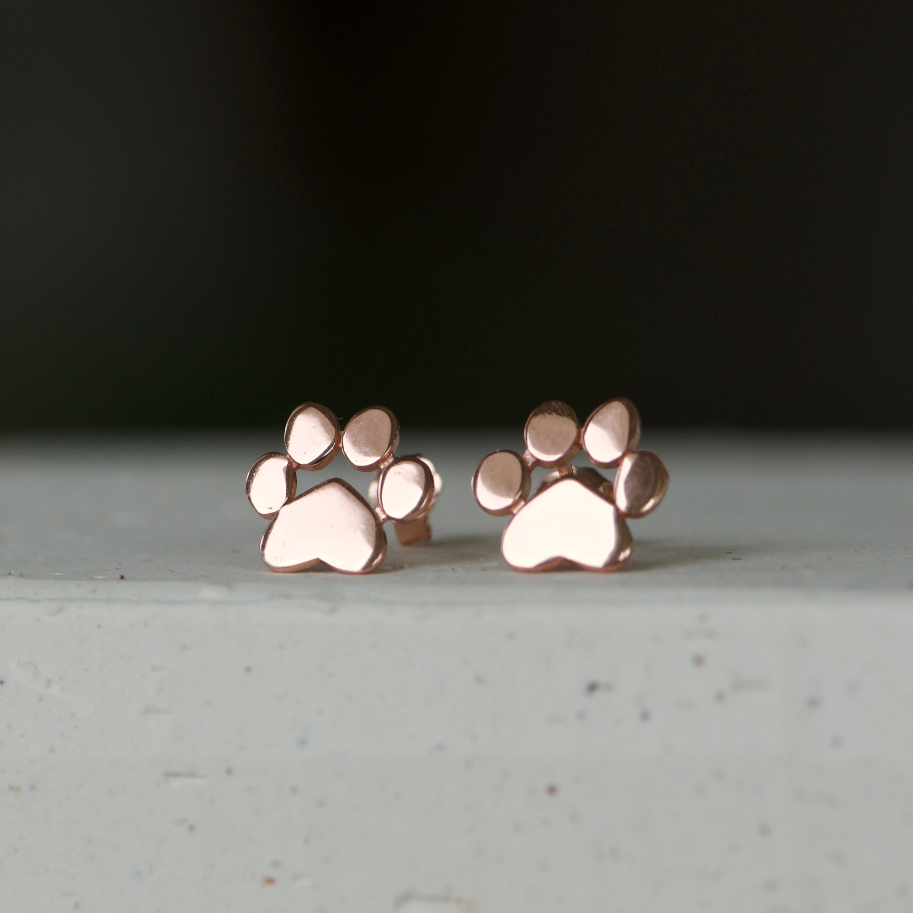 Rose Gold Dog paw stud earrings