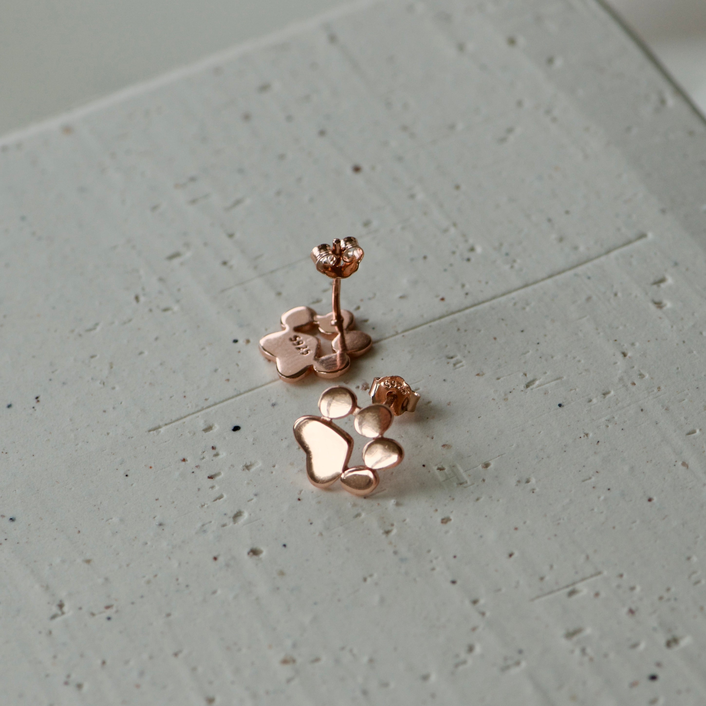 Rose Gold Dog paw stud earrings