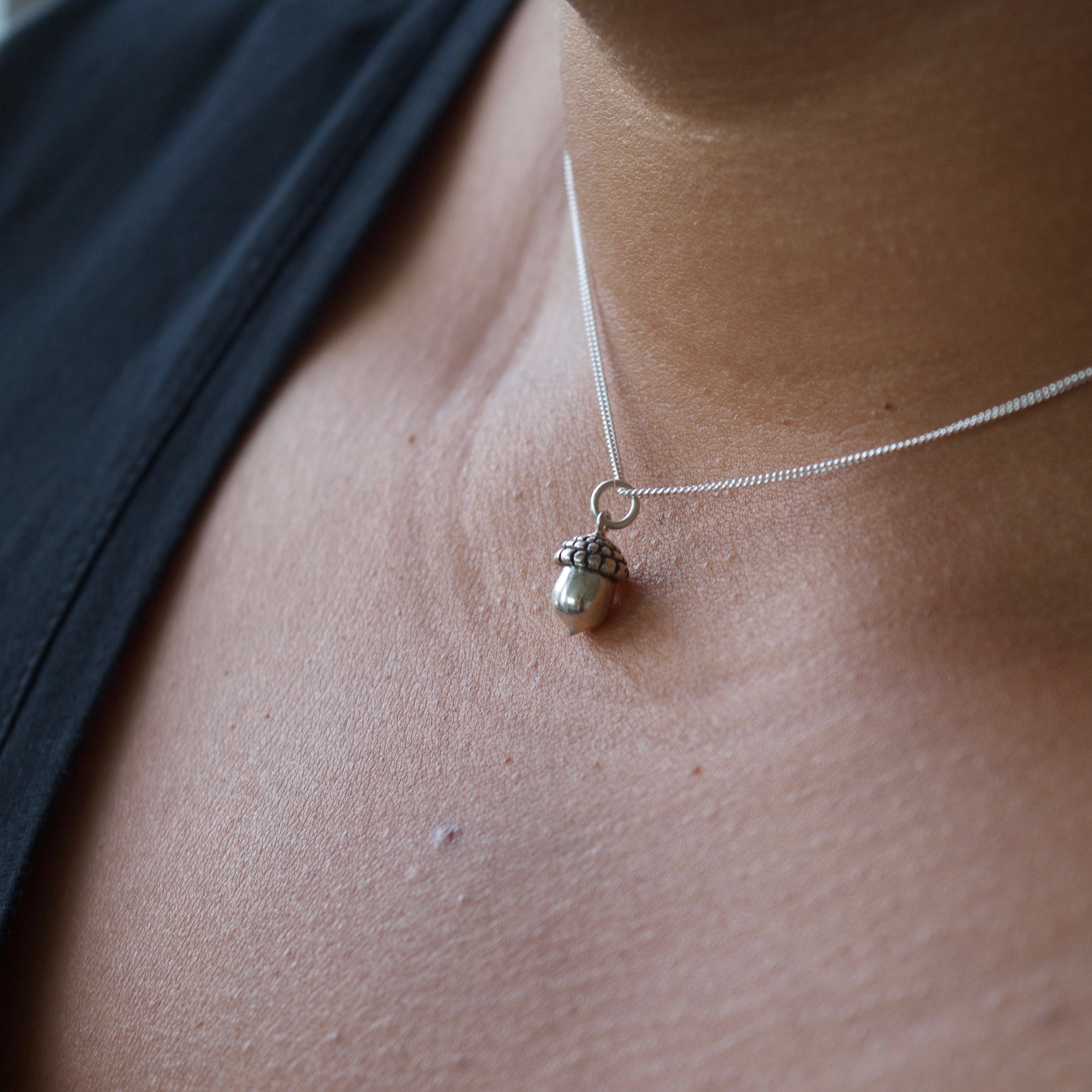 Tiny Gold Acorn Charm Necklace