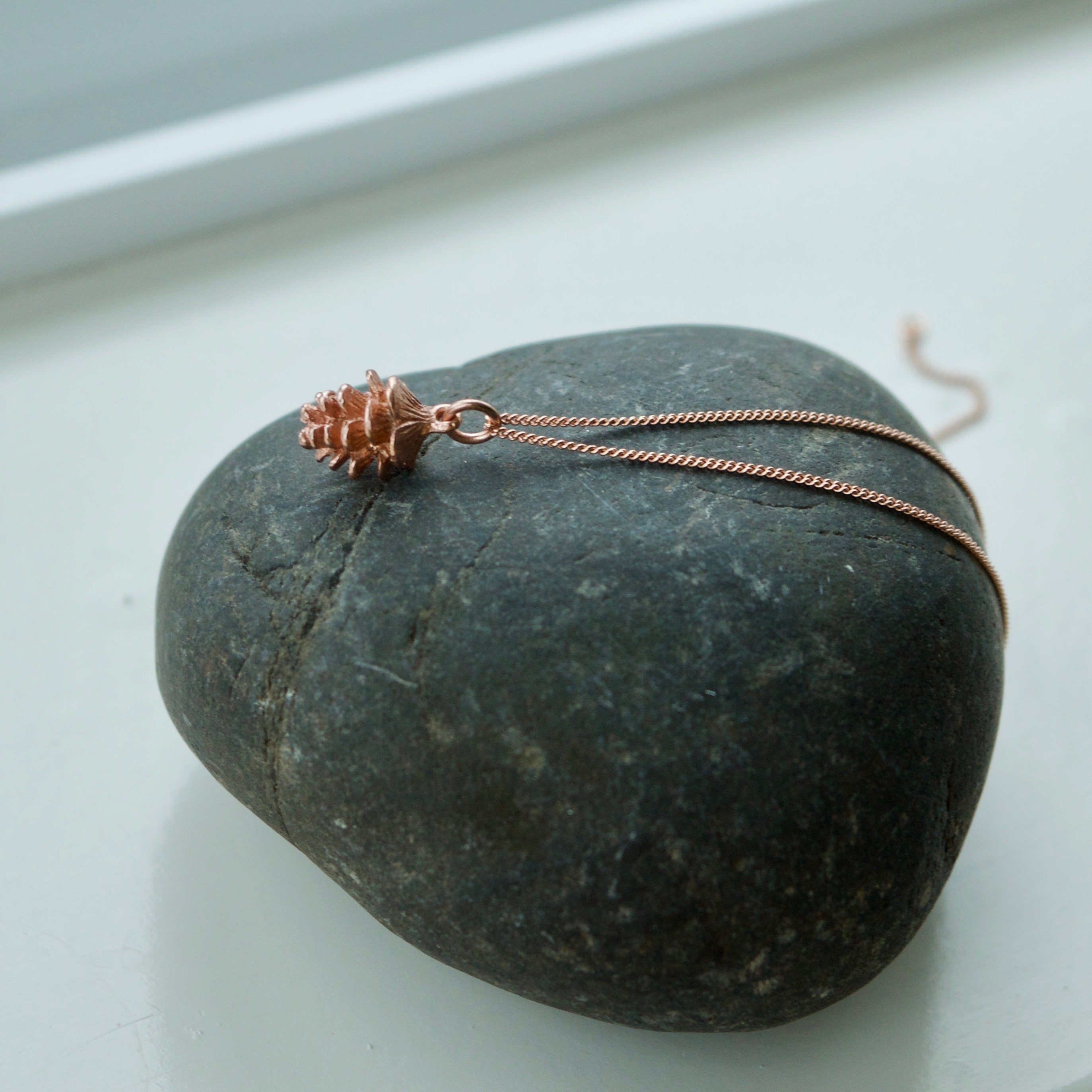 Rose Gold Tiny Pinecone Charm Necklace
