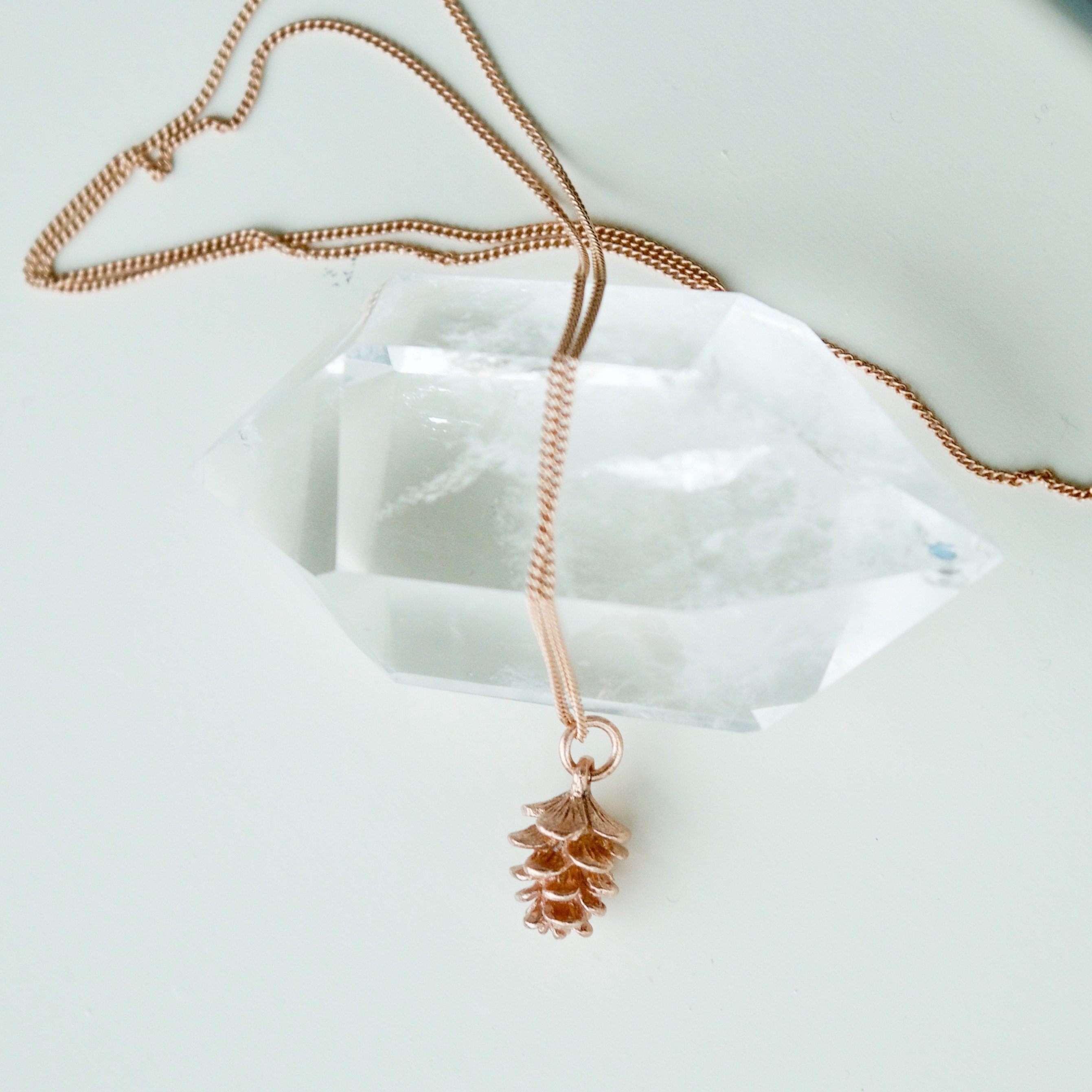 Rose Gold Tiny Pinecone Charm Necklace