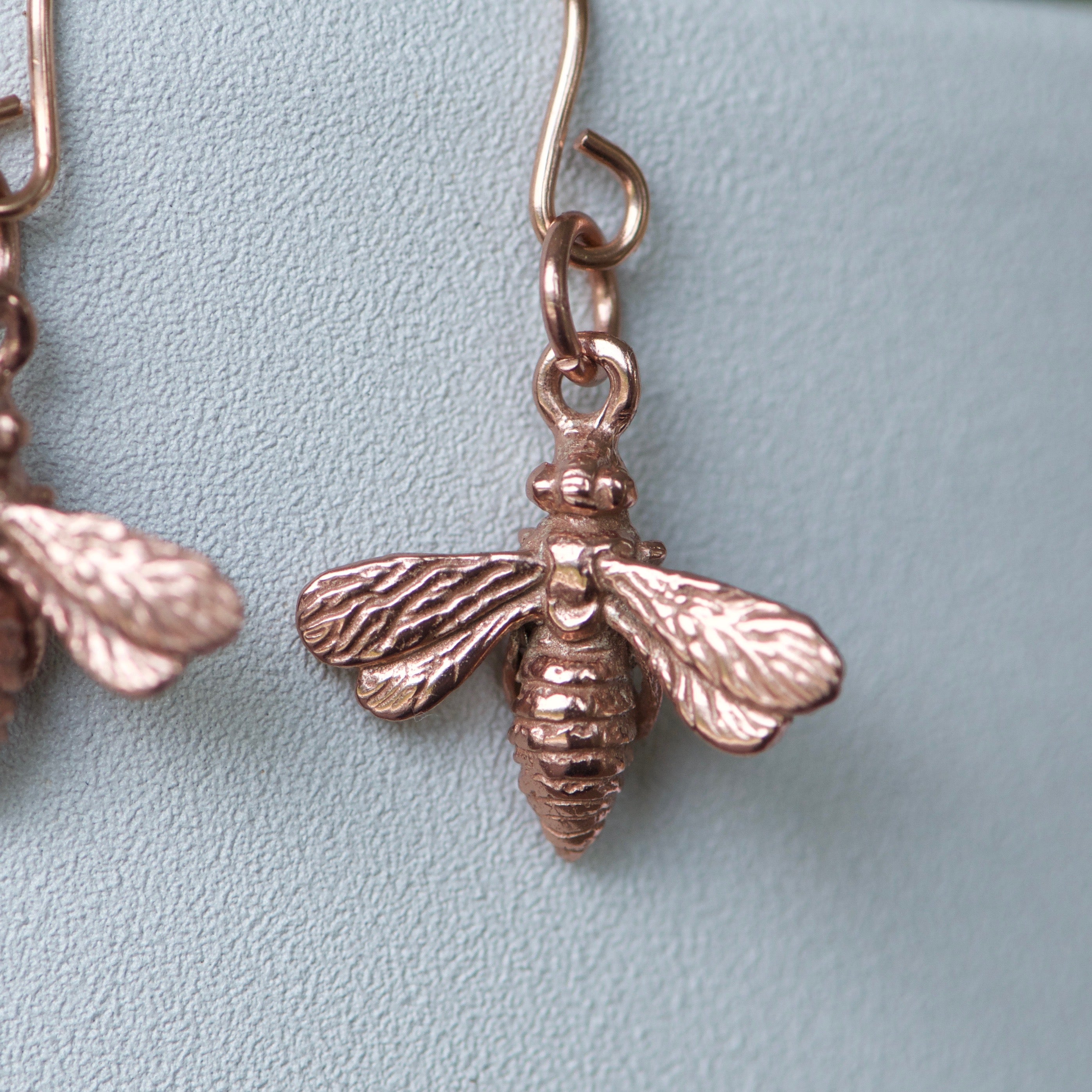 Tiny Bee Earrings in Rose Gold