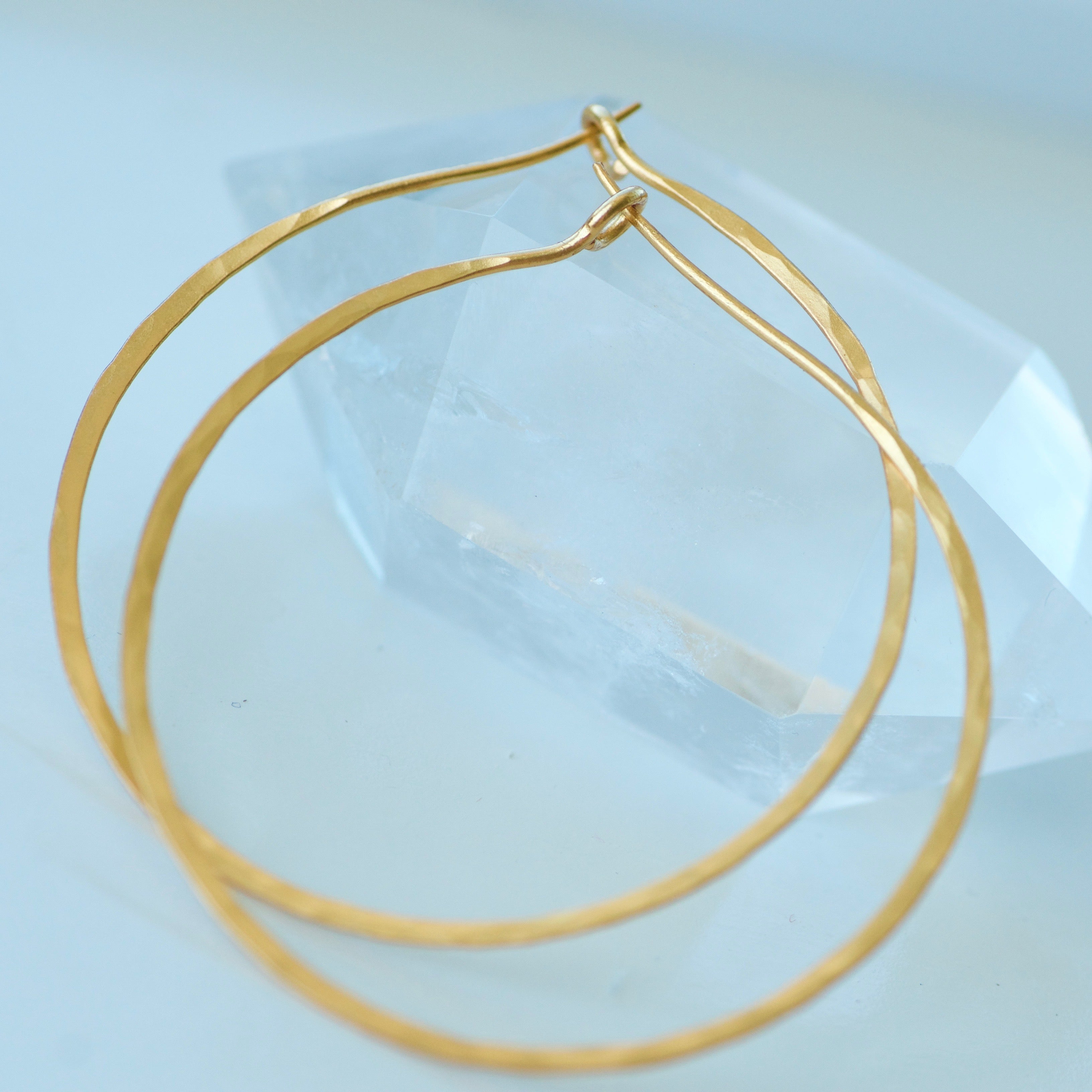 Yellow Gold Hammered Hoop Earrings