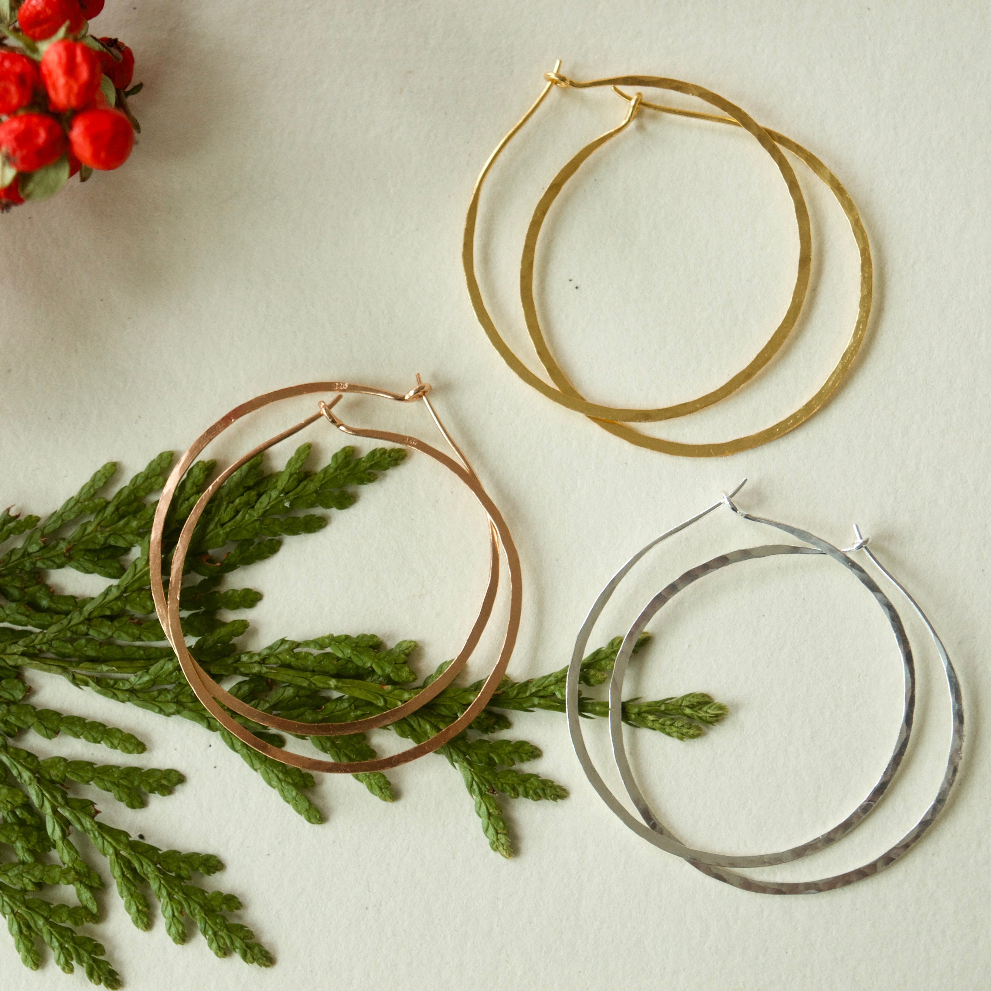 Sterling silver hammered hoop earrings