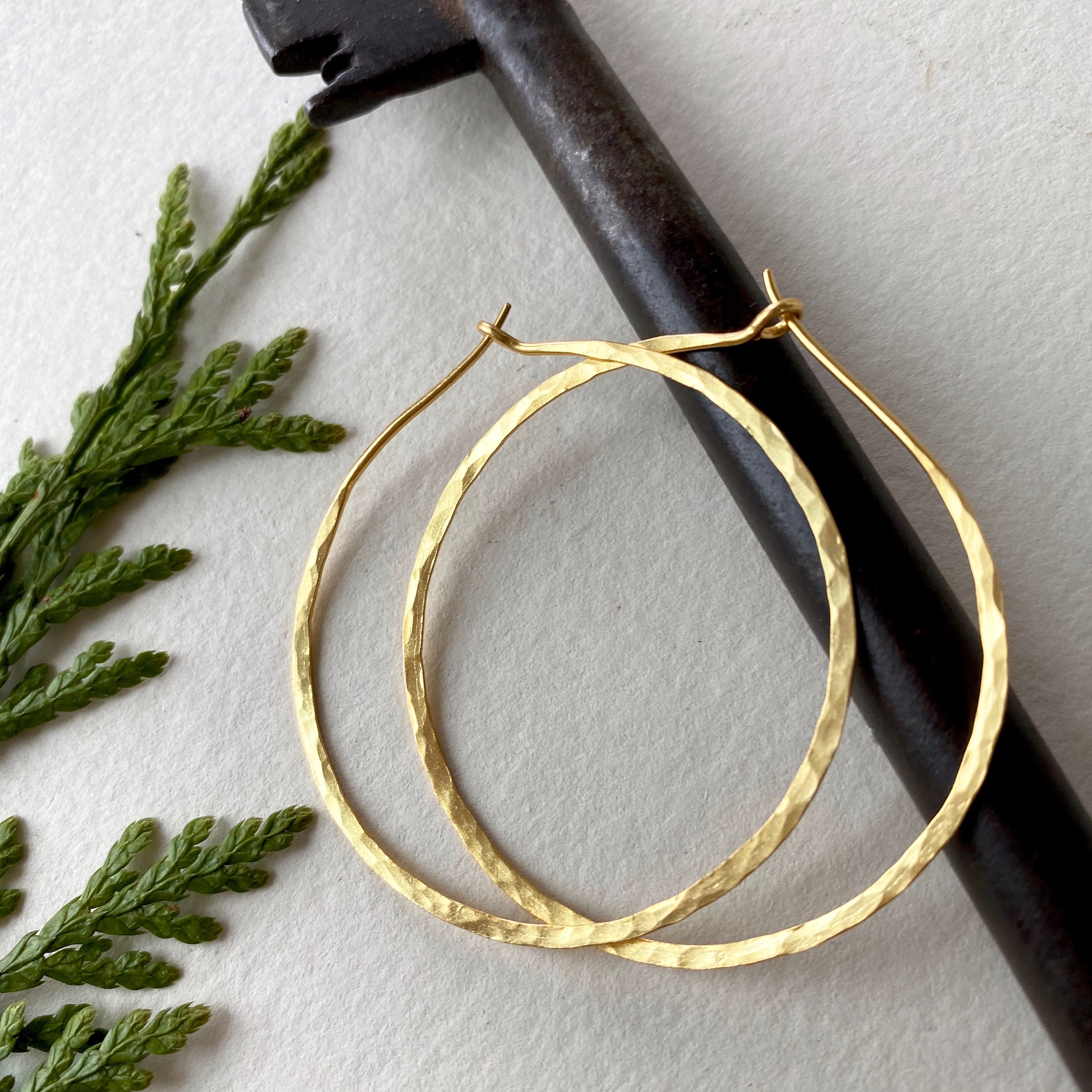 Yellow Gold Hammered Hoop Earrings