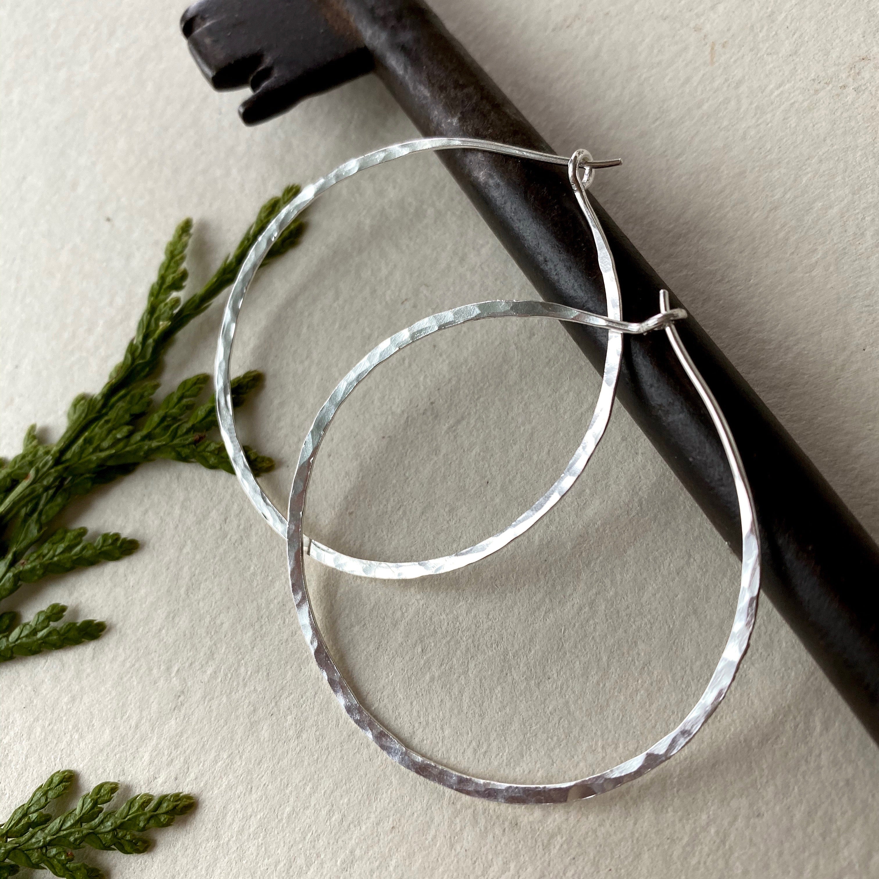 Sterling silver hammered hoop earrings