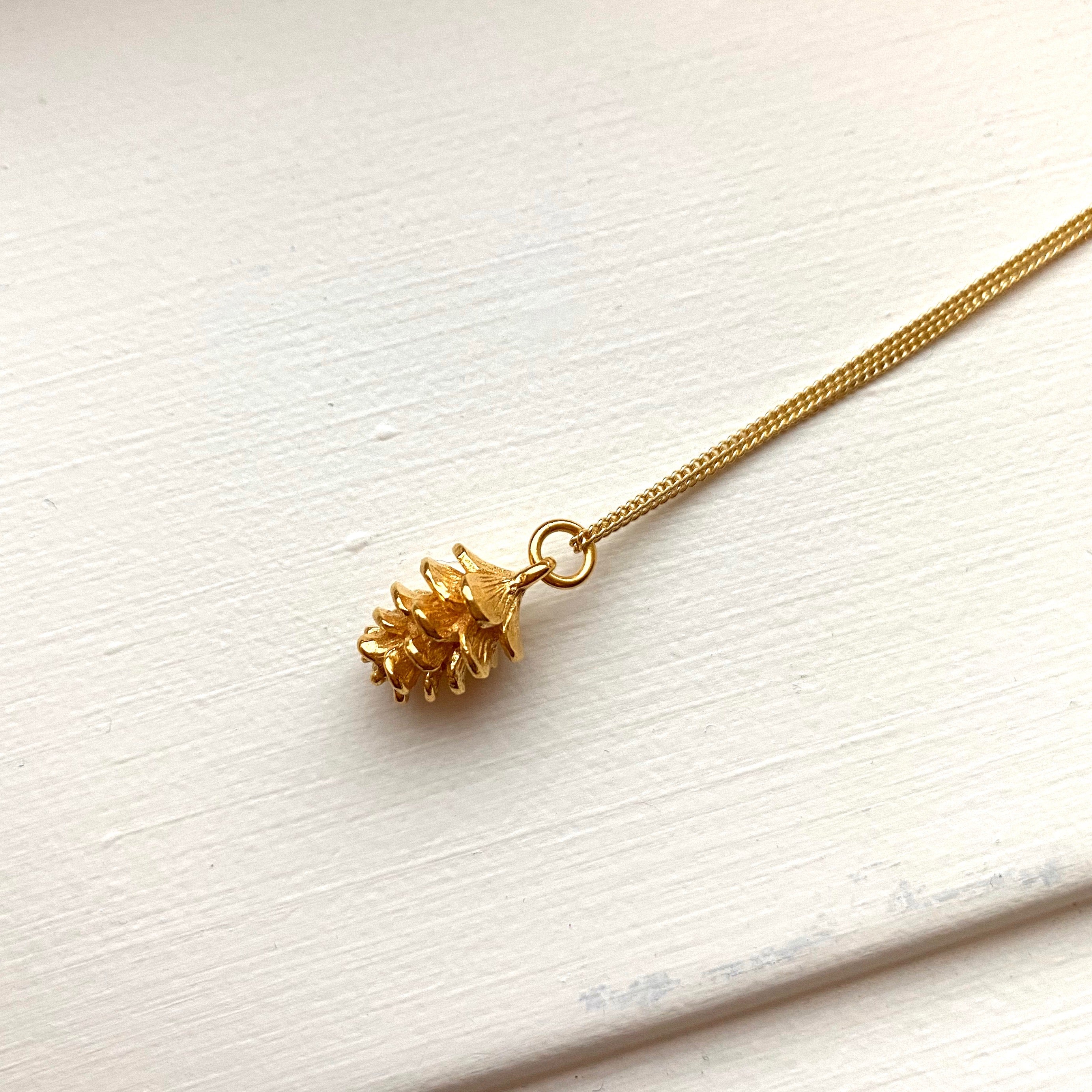 Yellow Gold Tiny Pinecone Charm Necklace