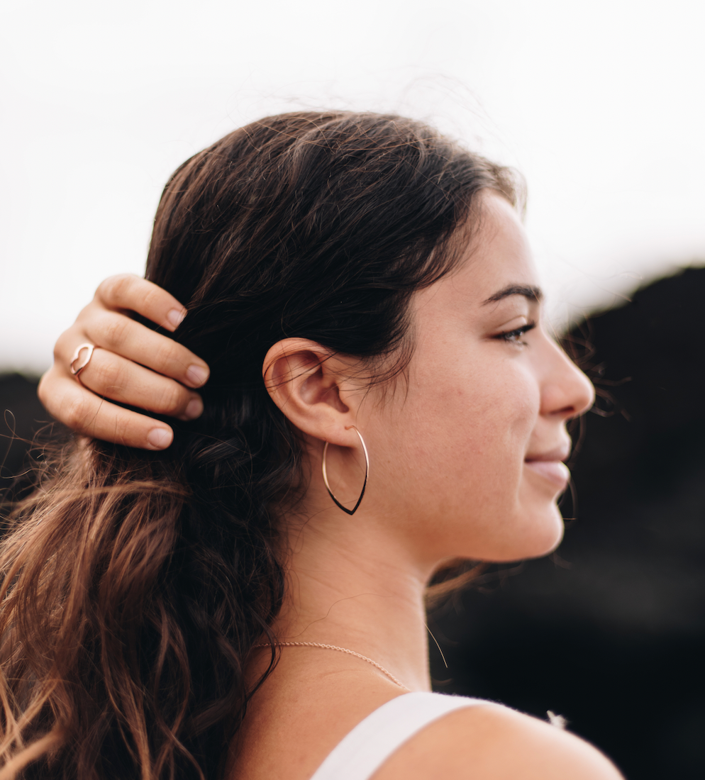 Large Power Hoop Hammered Earrings Rose Gold