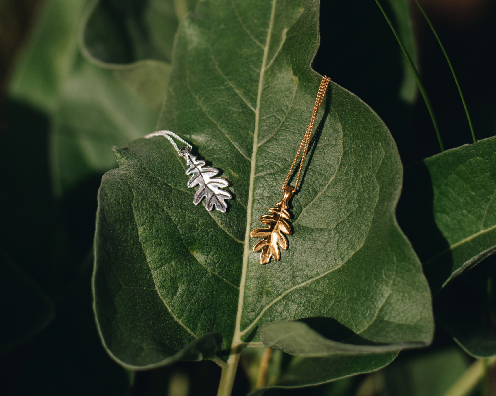 Tiny Oak Charm Necklace Silver