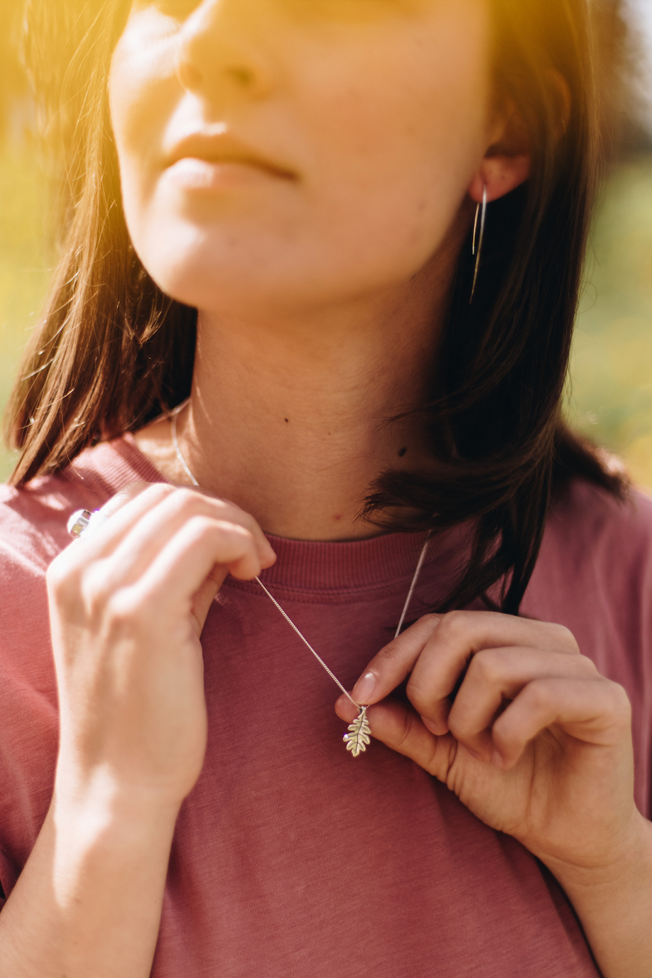 Tiny Oak Charm Necklace Silver