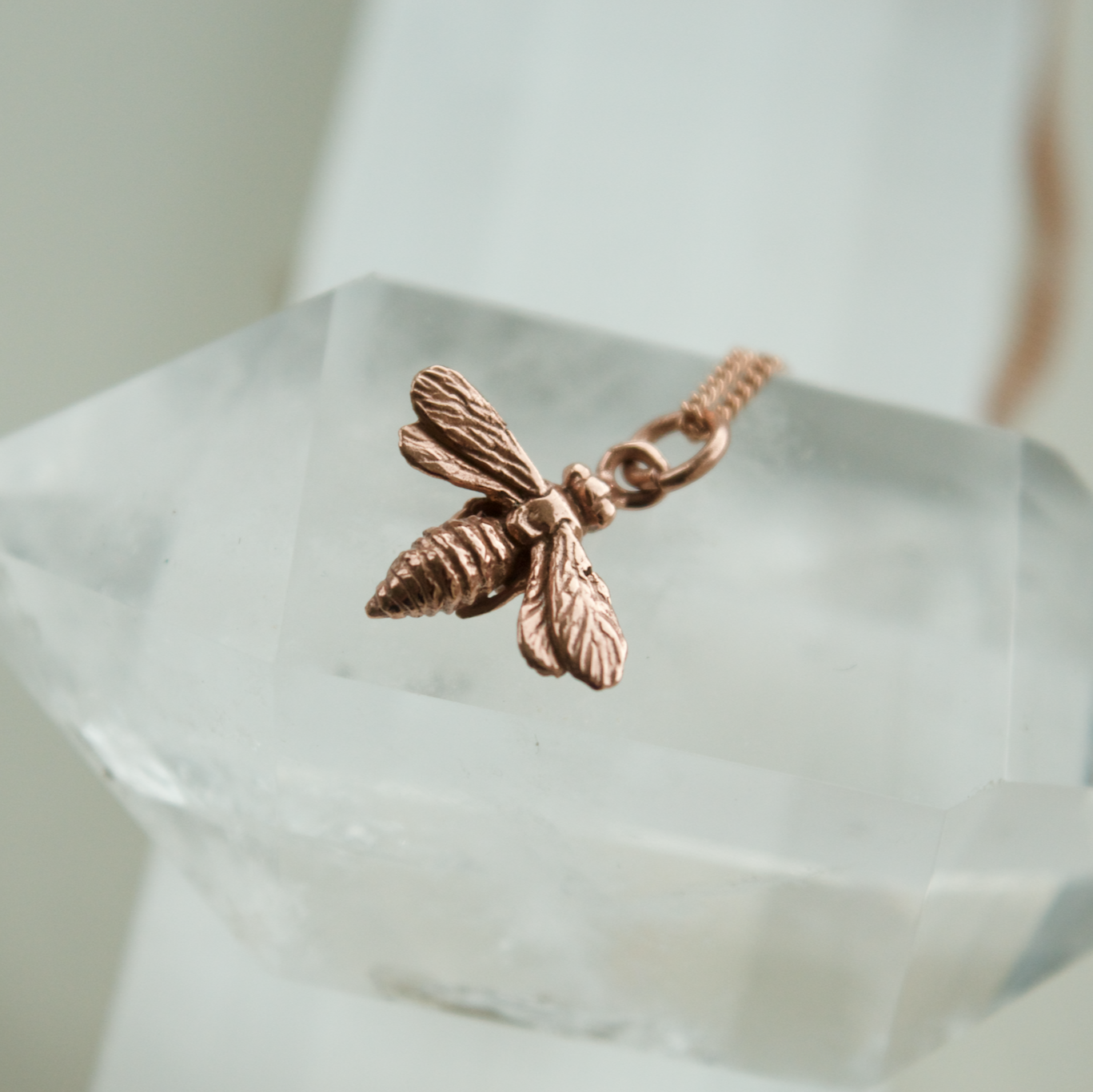 Tiny Bee Charm Necklace Rose Gold