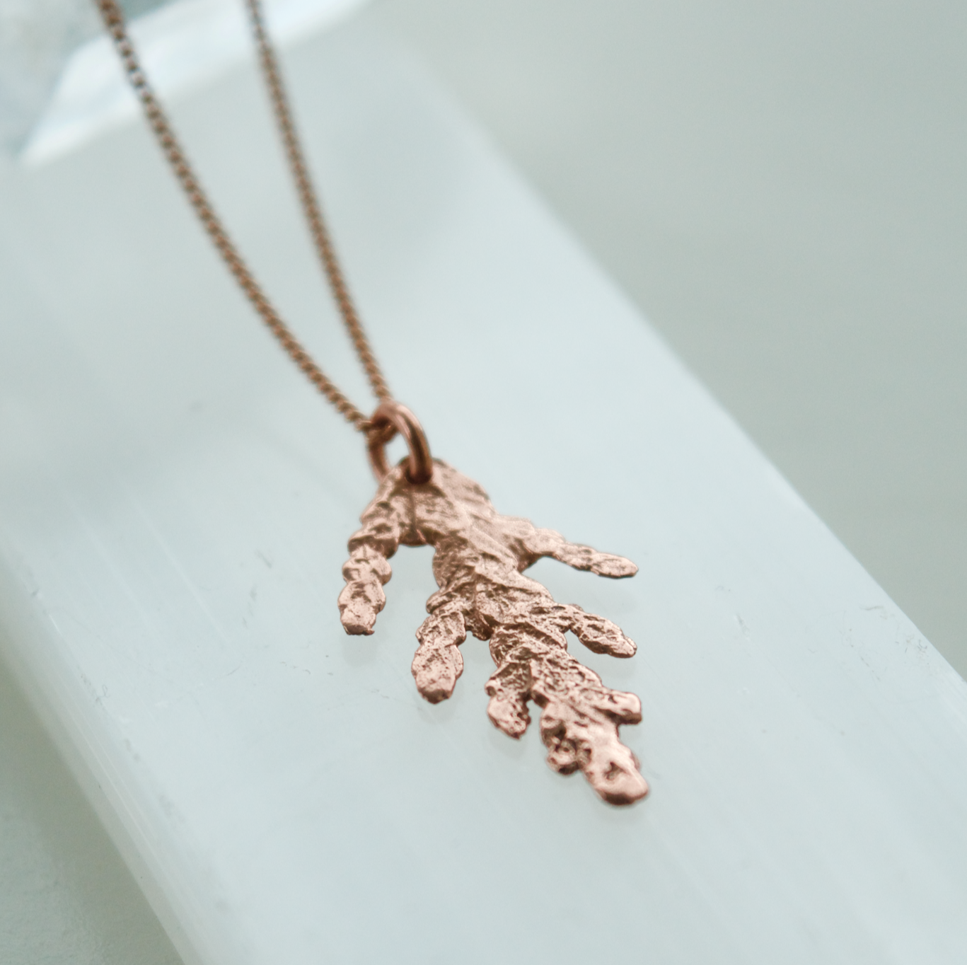 Tiny Cedar Charm Necklace Rose Gold
