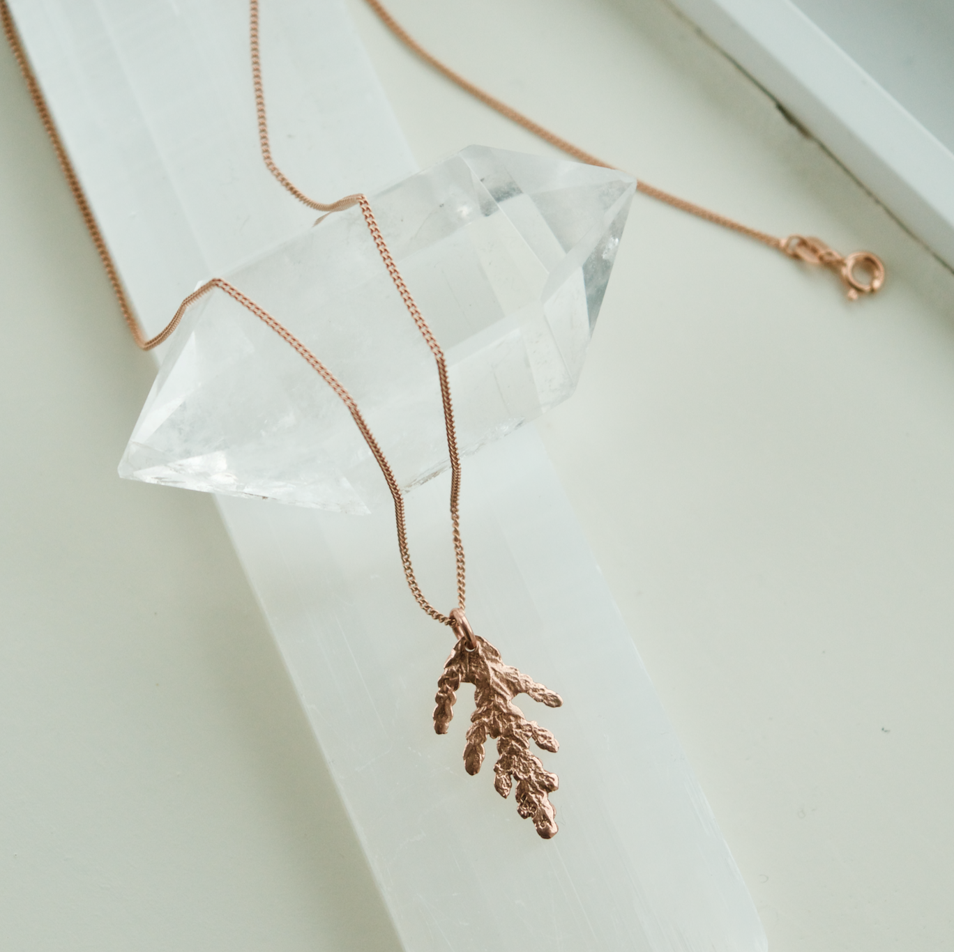 Tiny Cedar Charm Necklace Rose Gold