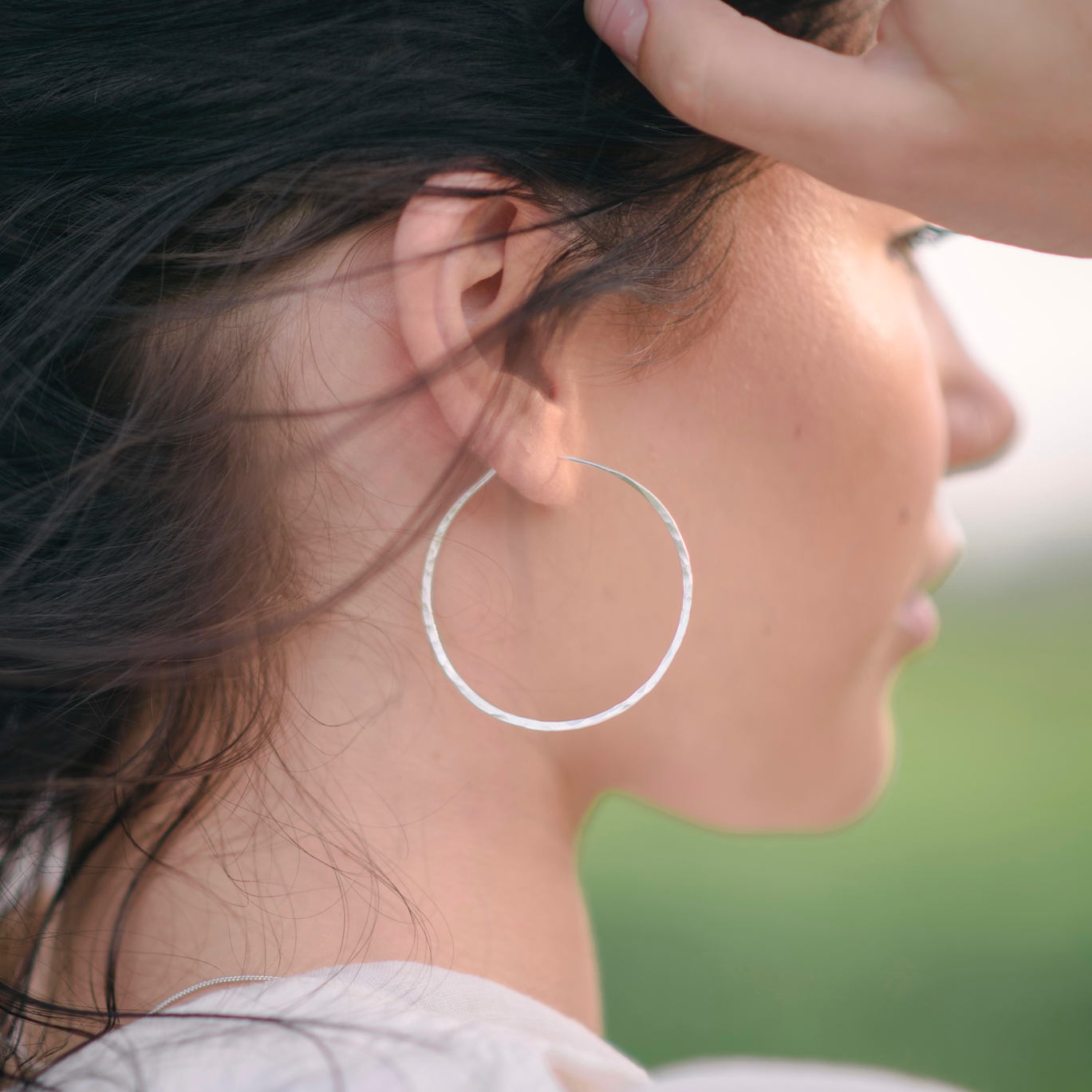 Sterling silver hammered hoop earrings