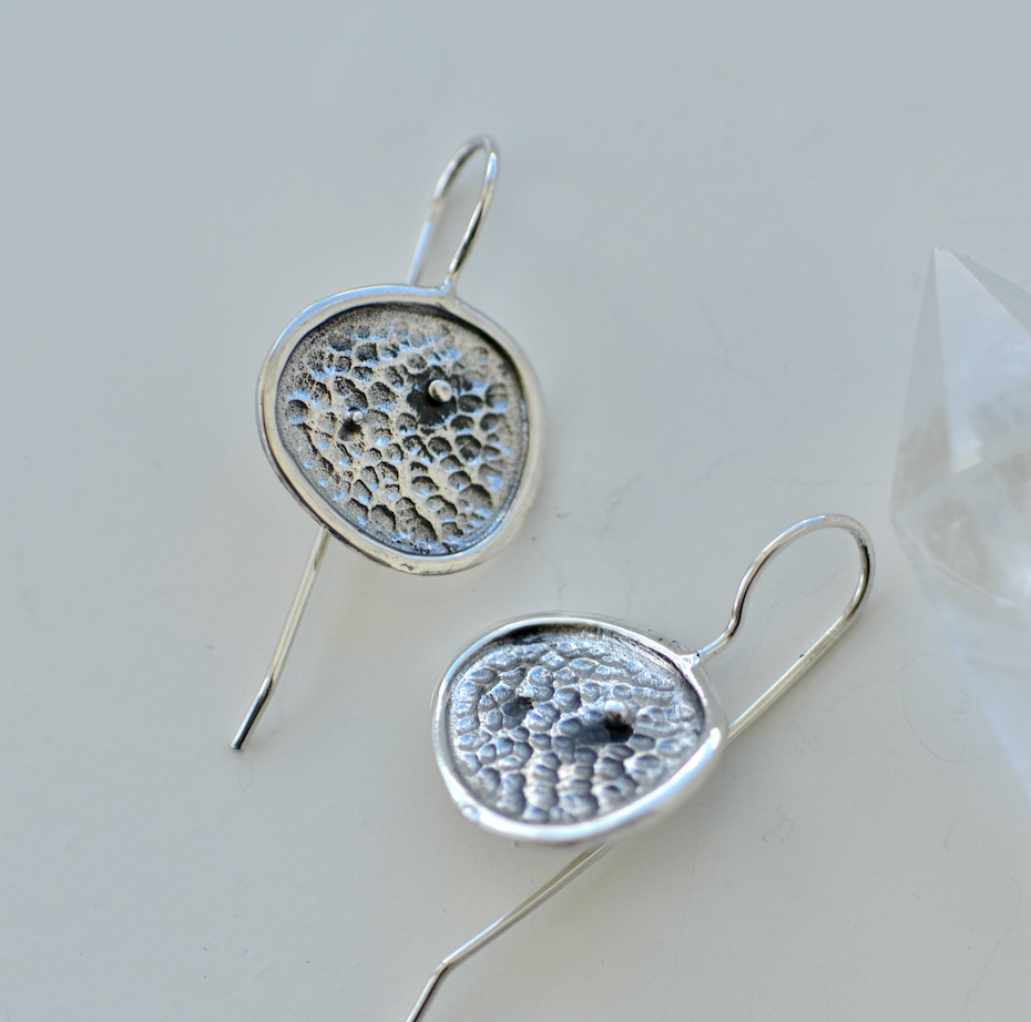 Organic silver drop earrings