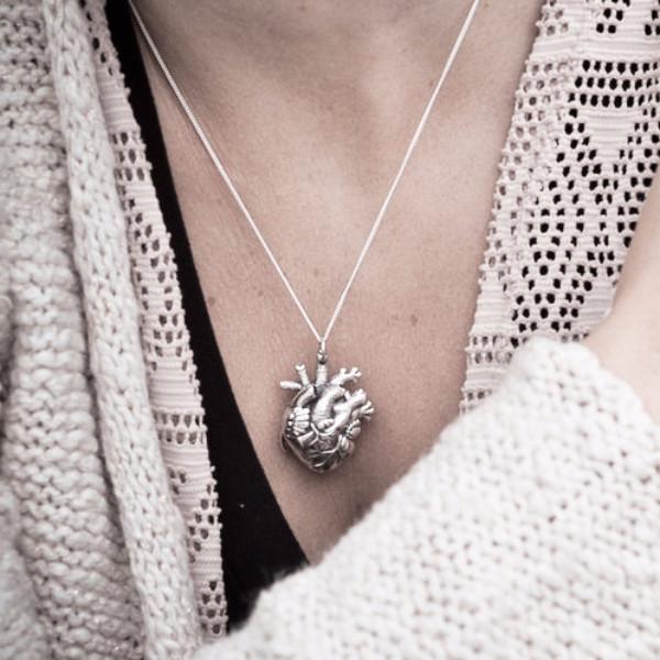 small silver human heart pendant locket
