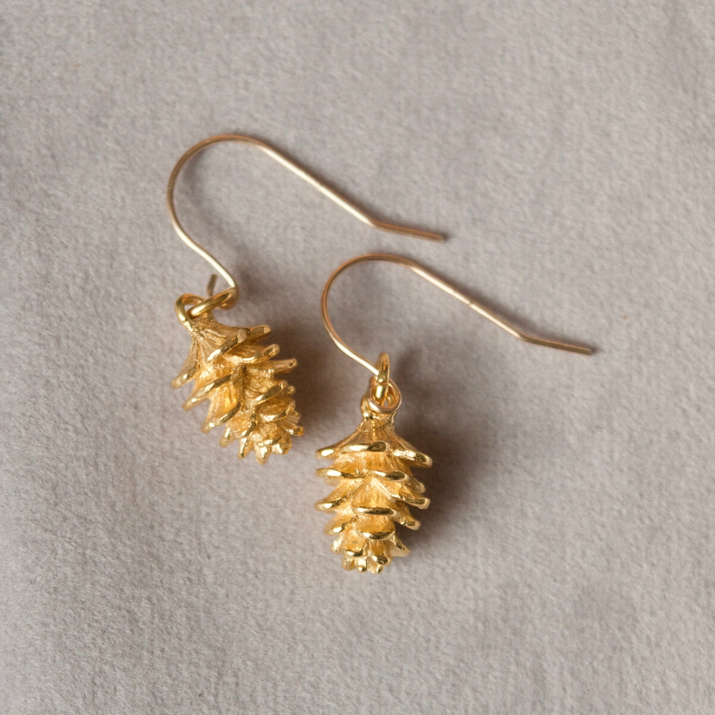 Tiny Pinecone Earrings in Yellow Gold