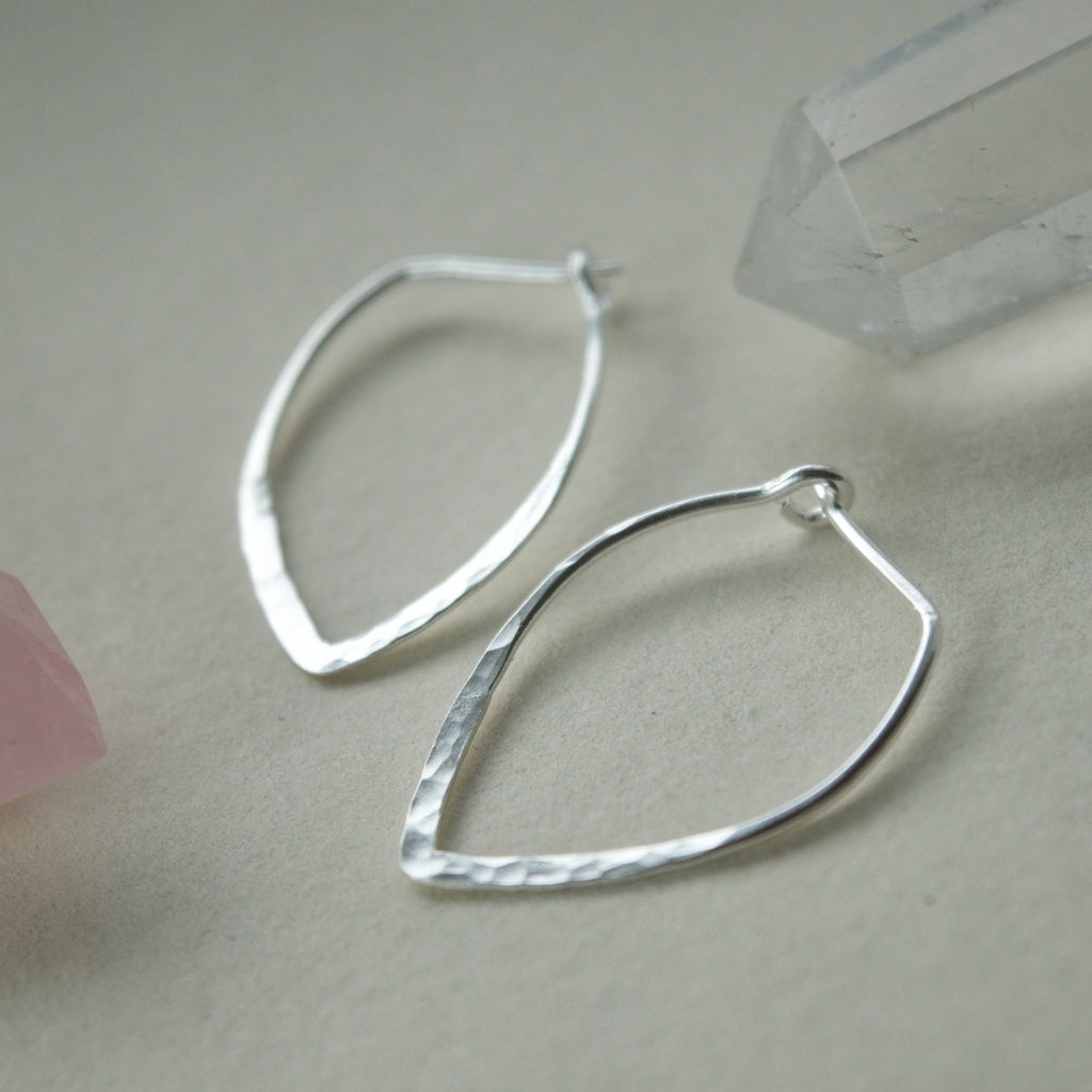 Small Power Hoop Hammered Earrings Silver