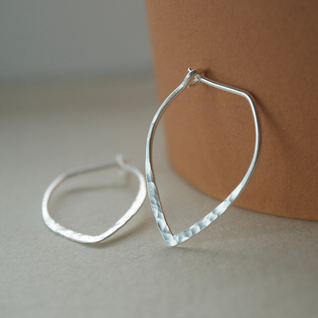 Small Power Hoop Hammered Earrings Silver