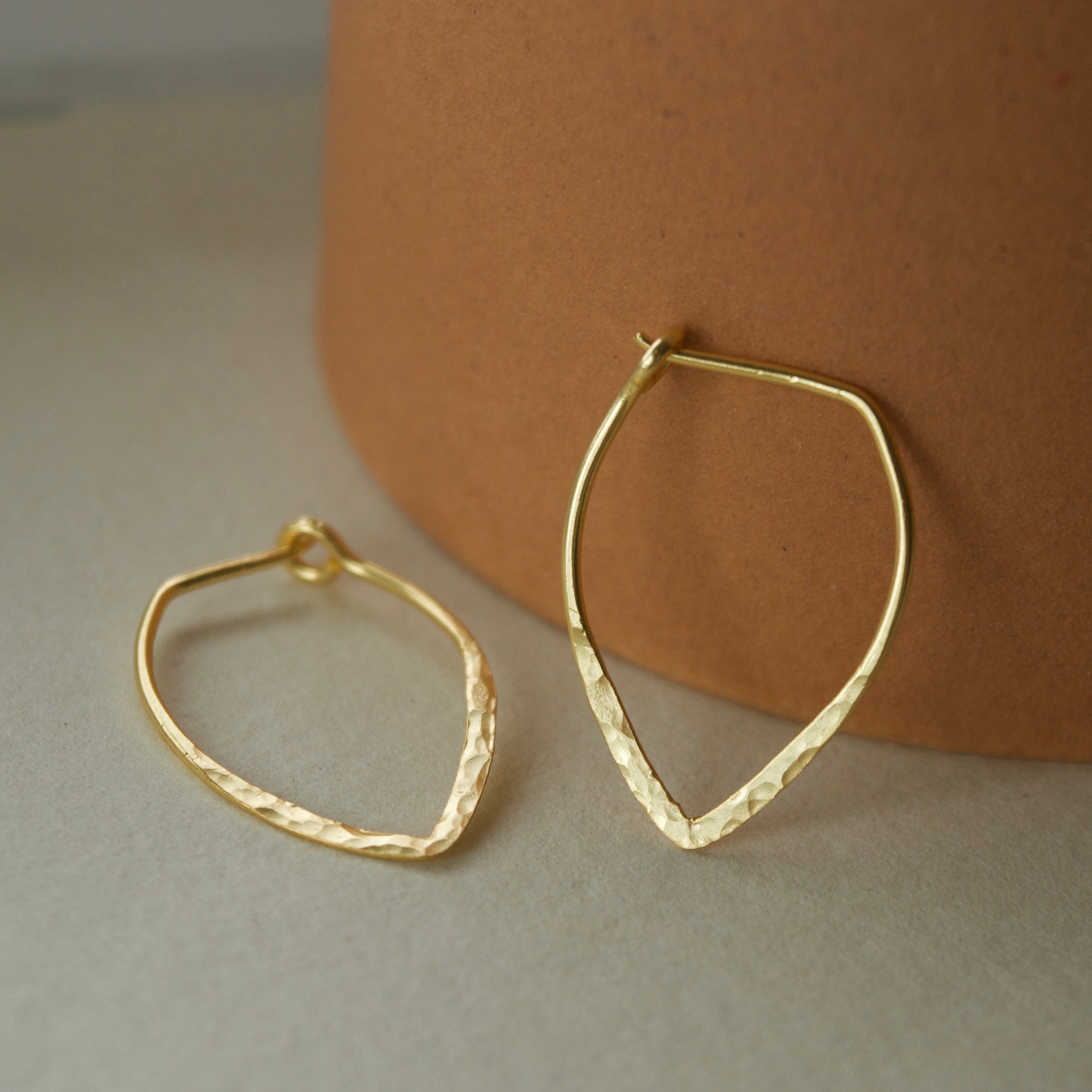 Small Power Hoop Hammered Earrings Yellow Gold
