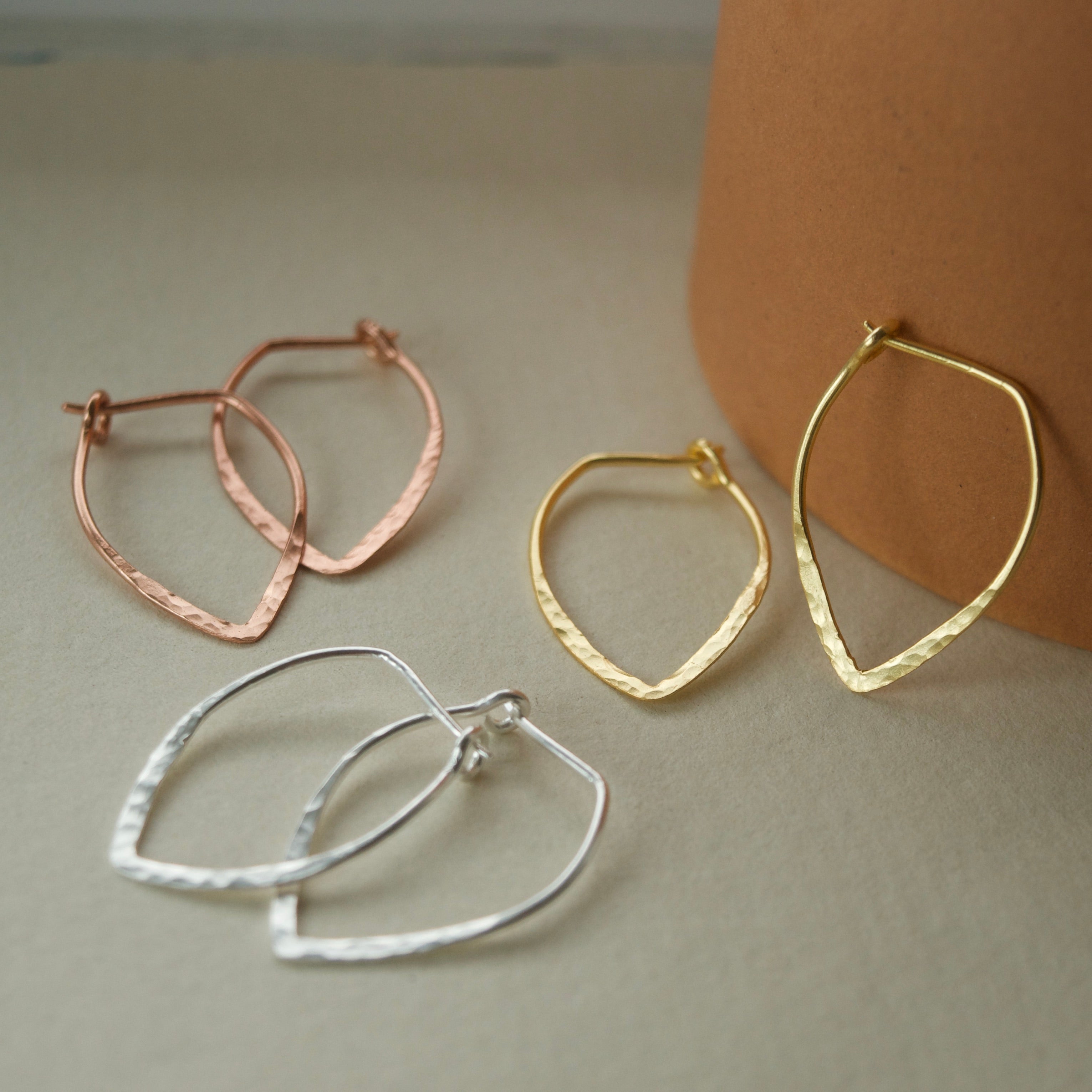 Small Power Hoop Hammered Earrings Yellow Gold