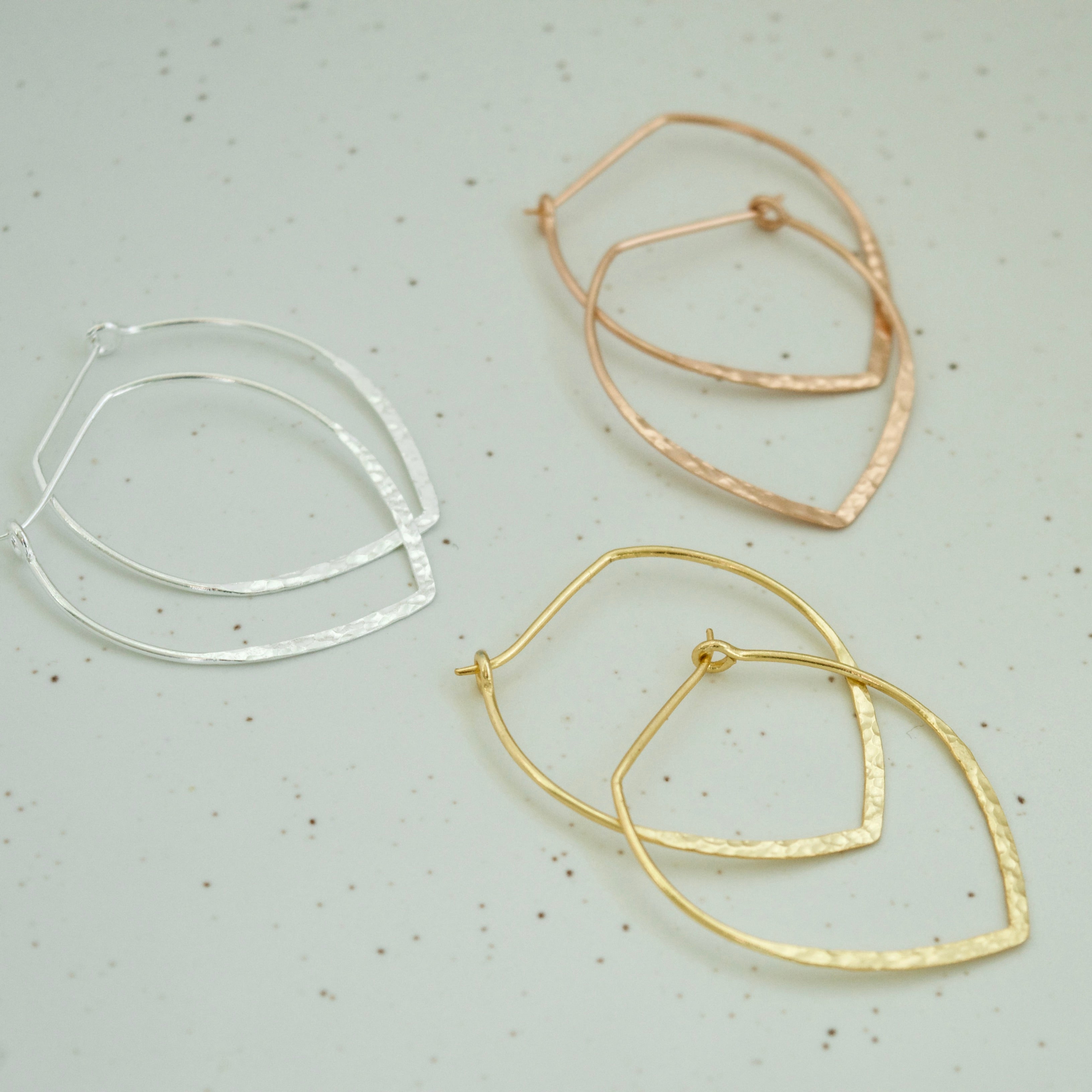 Large Power Hoop Hammered Earrings Yellow Gold
