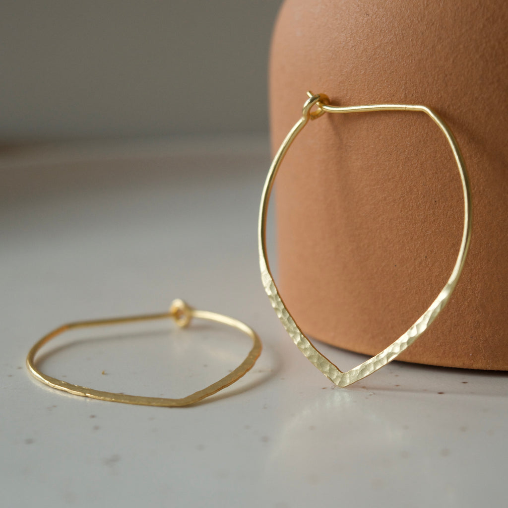 Large Power Hoop Hammered Earrings Yellow Gold