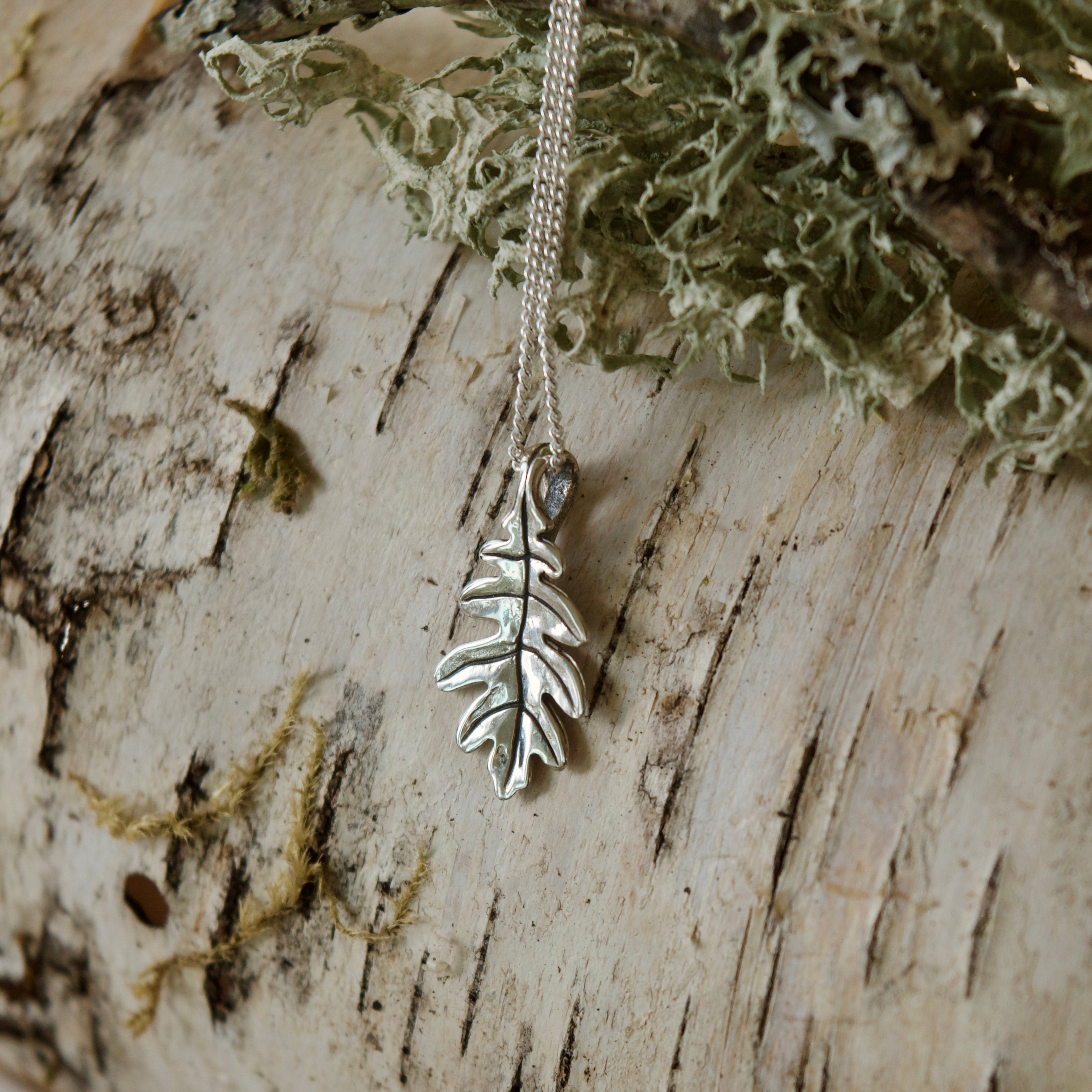 Tiny Oak Charm Necklace Silver