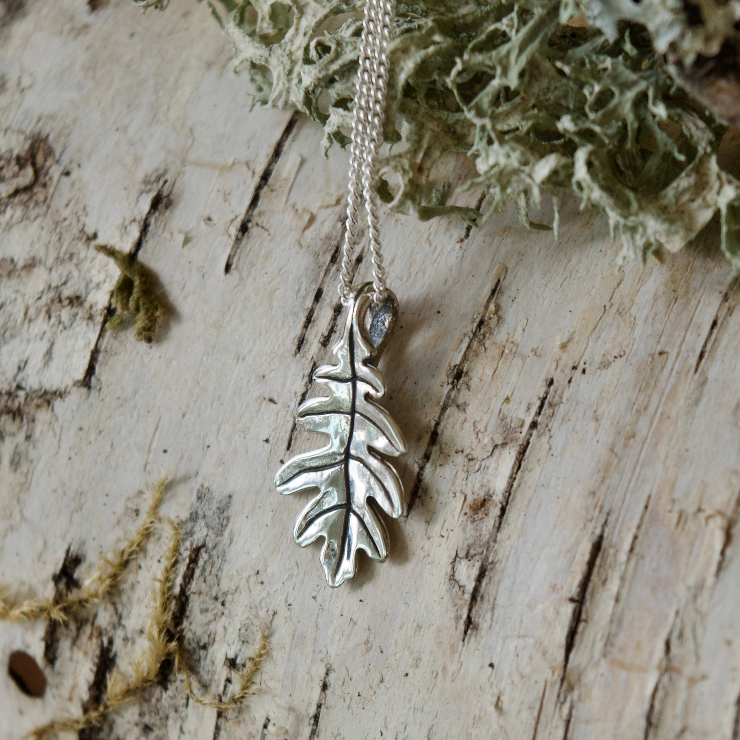 Tiny Oak Charm Necklace Silver