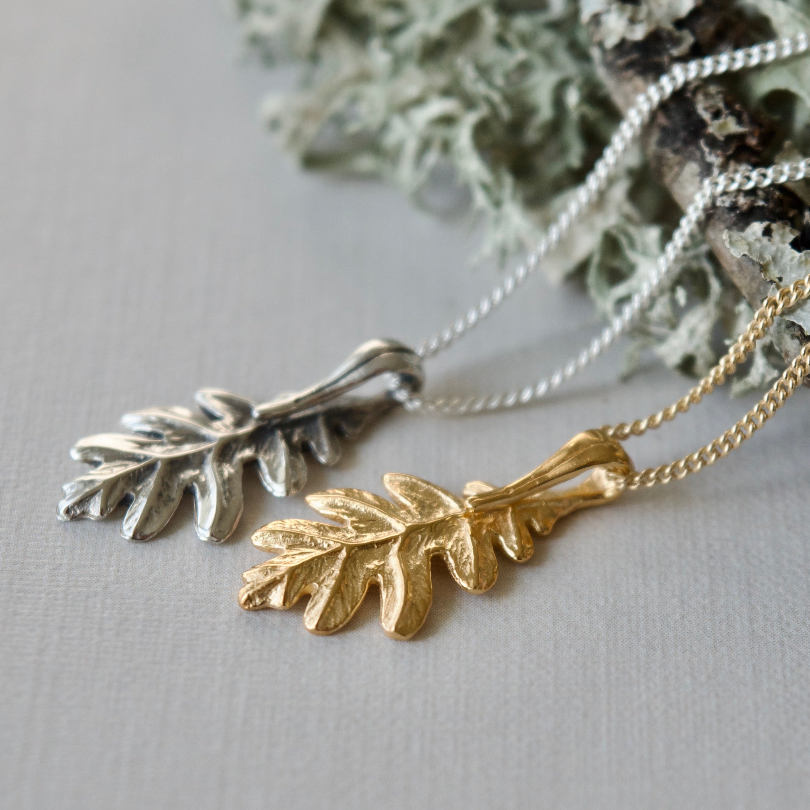 Tiny Oak Charm Necklace Gold