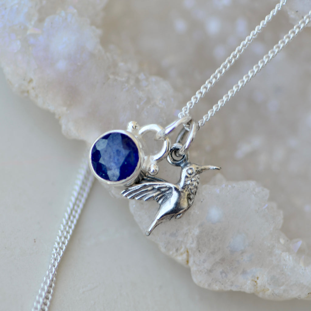 Tiny Hummingbird Charm Necklace in Silver