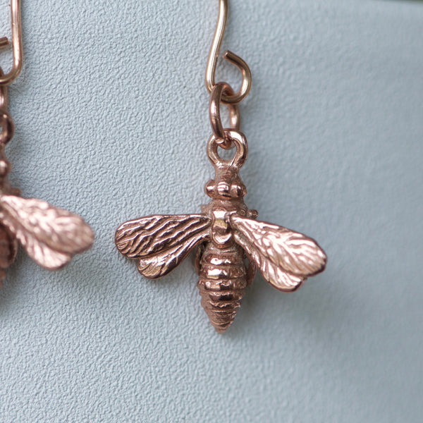 Tiny Bee Earrings in Rose Gold