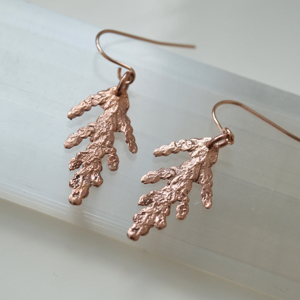 Tiny Cedar Earrings in Rose Gold