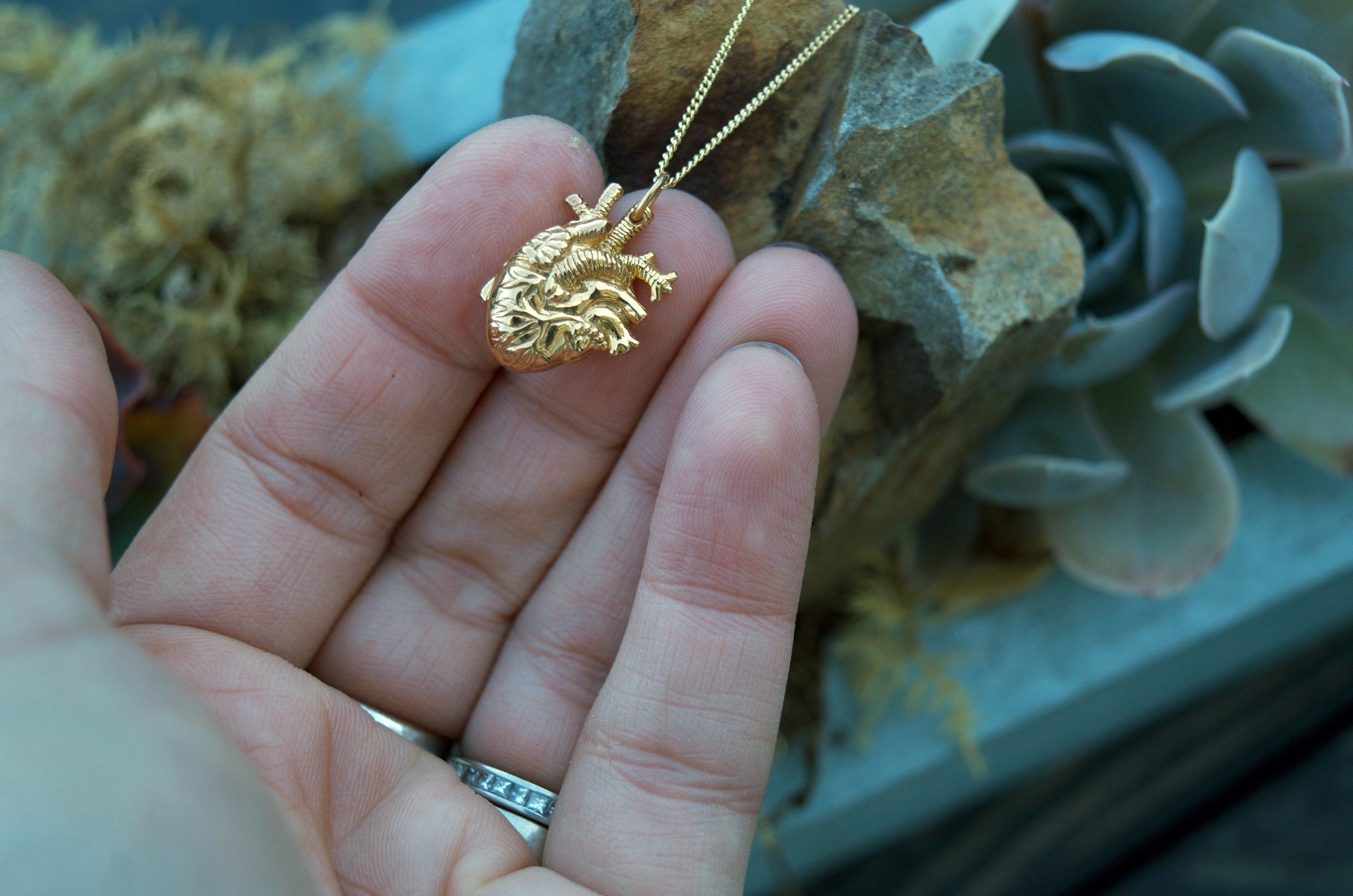 Tiny Gold Anatomical Heart