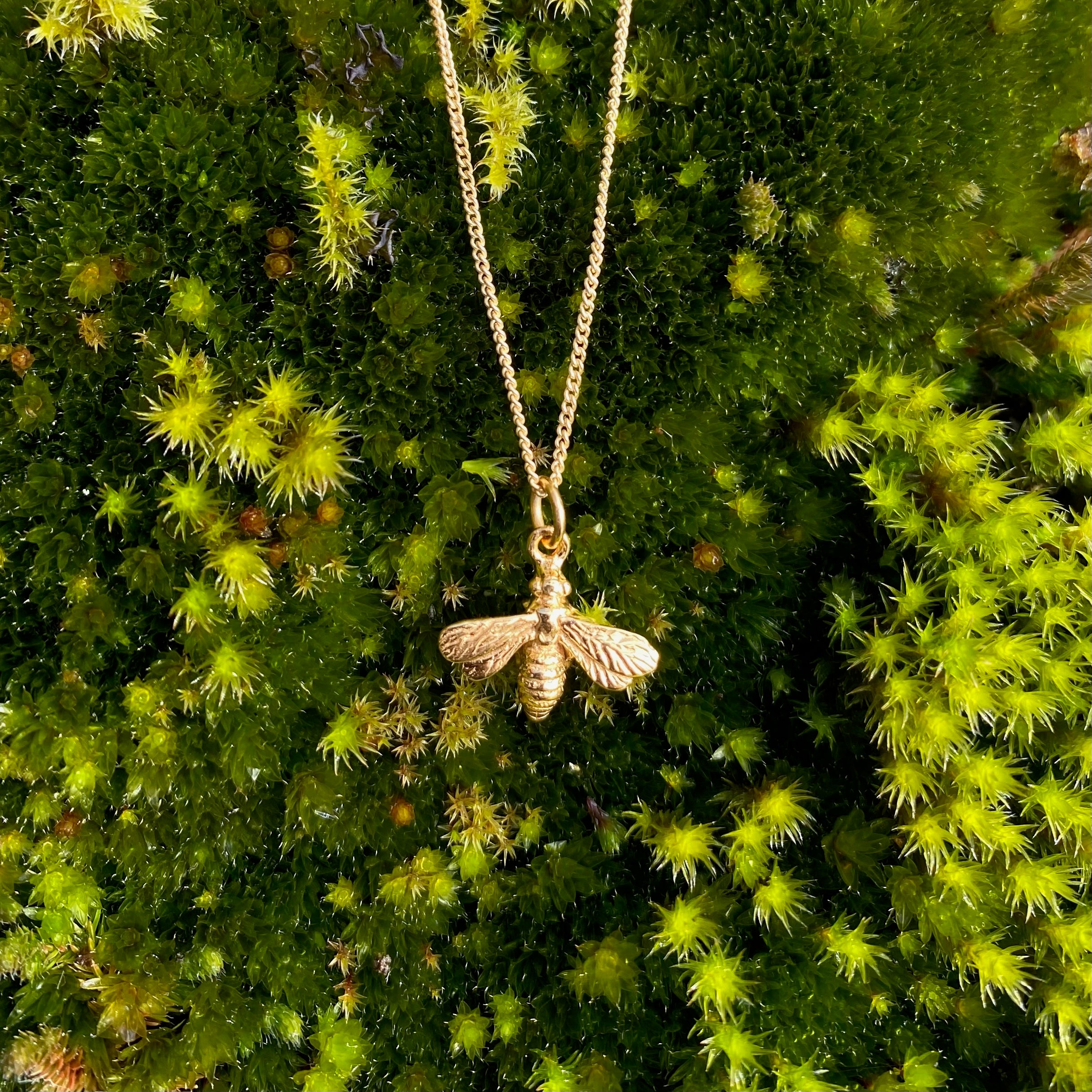 Tiny Bee Charm Necklace Yellow Gold