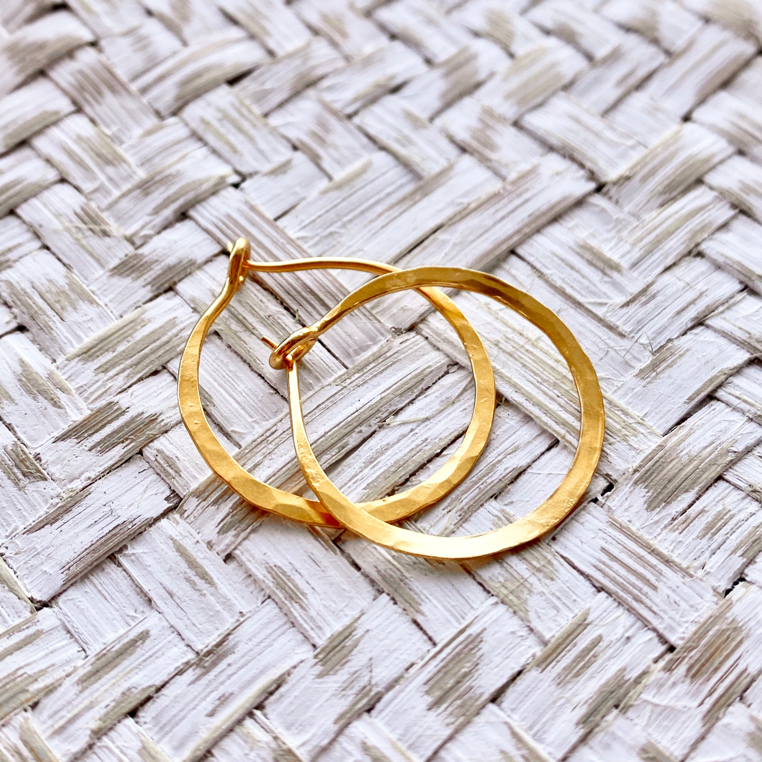 Small Hammered Hoop Earrings Yellow Gold