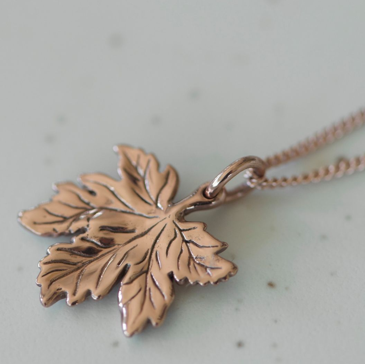 Tiny Canadian Maple Leaf Necklace Rose Gold