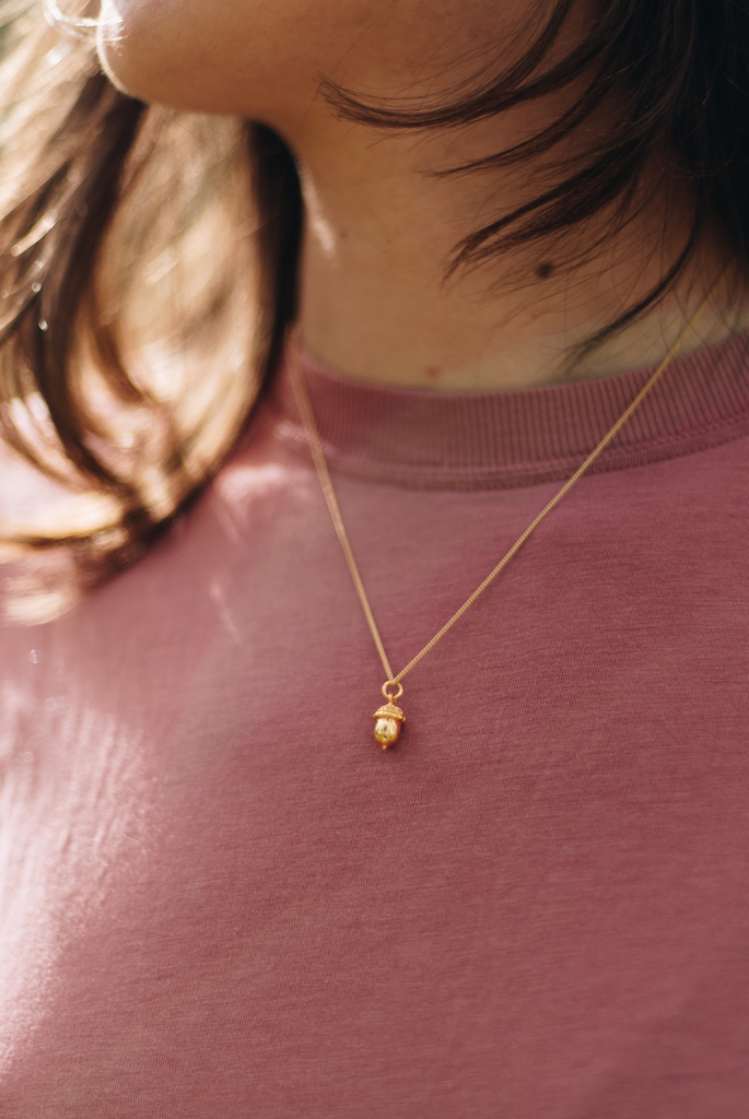 Tiny Gold Acorn Charm Necklace
