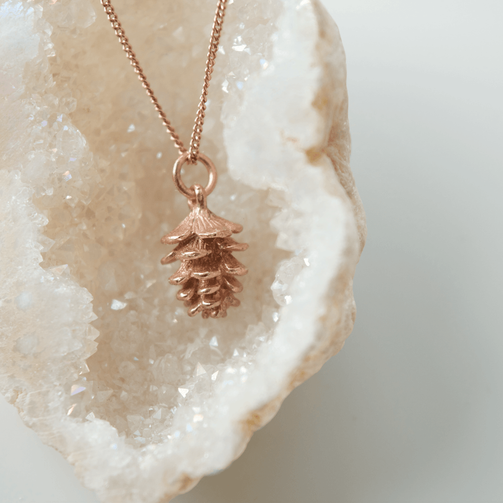 Rose Gold Tiny Pinecone Charm Necklace