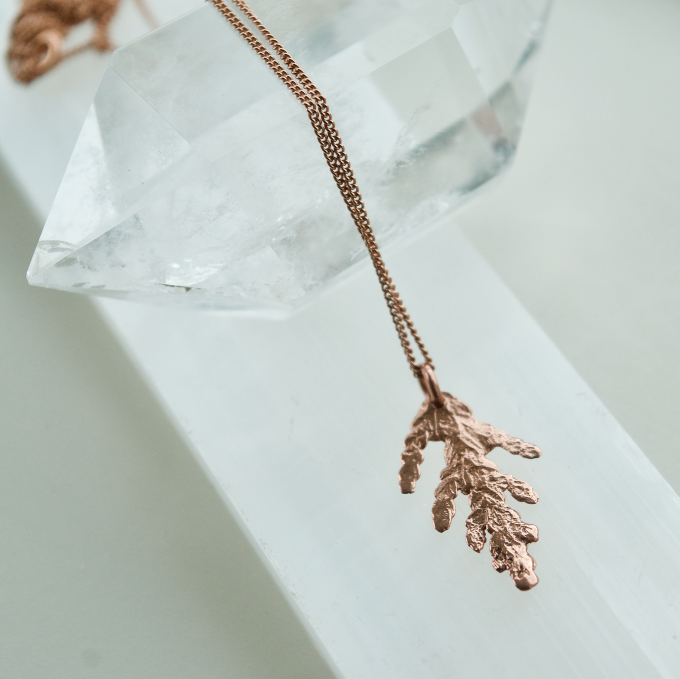 Tiny Cedar Charm Necklace Rose Gold