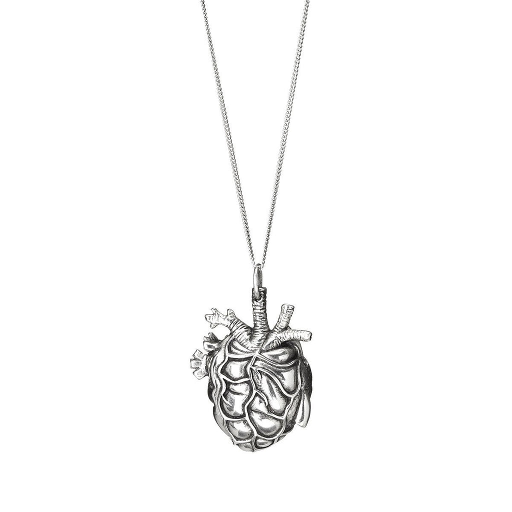 Anatomical Silver Heart Pendant and Necklace