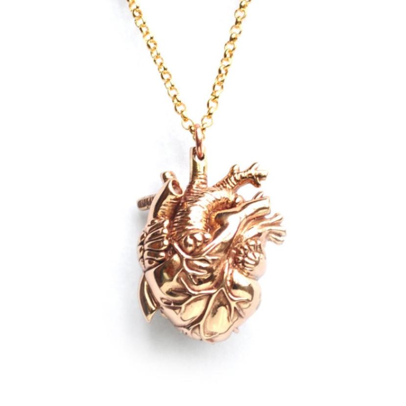 gold anatomical heart pendant