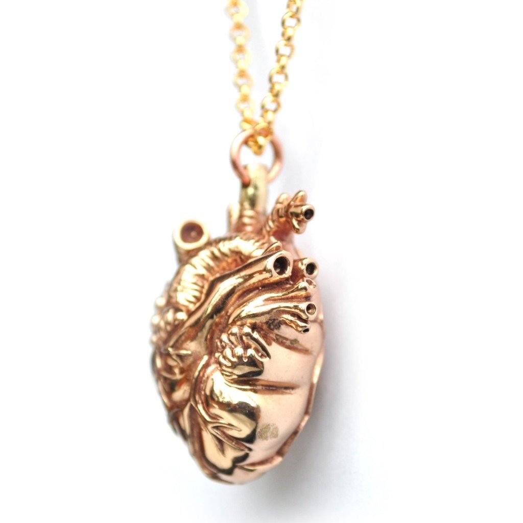 Mini médaillon et pendentif cœur anatomique doré