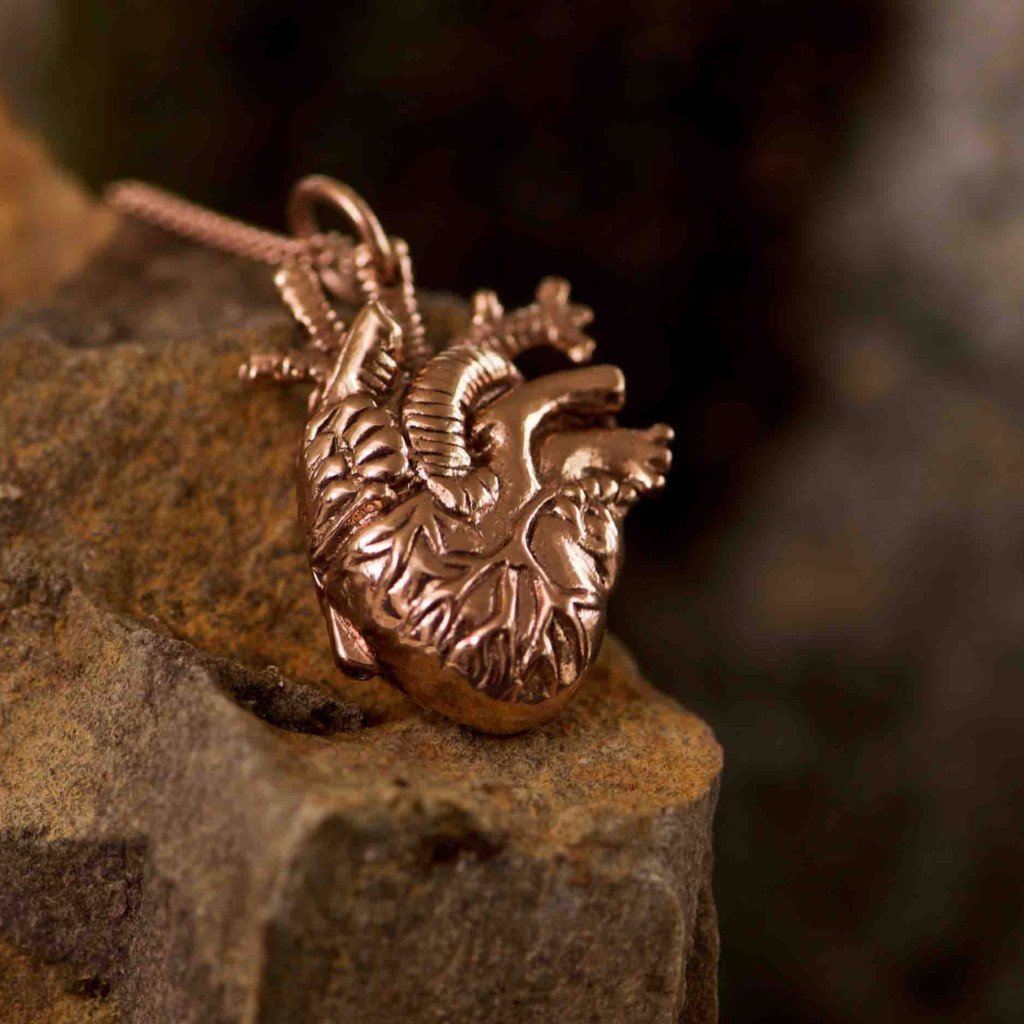 Small Rose Gold Anatomical Heart Pendant Necklace
